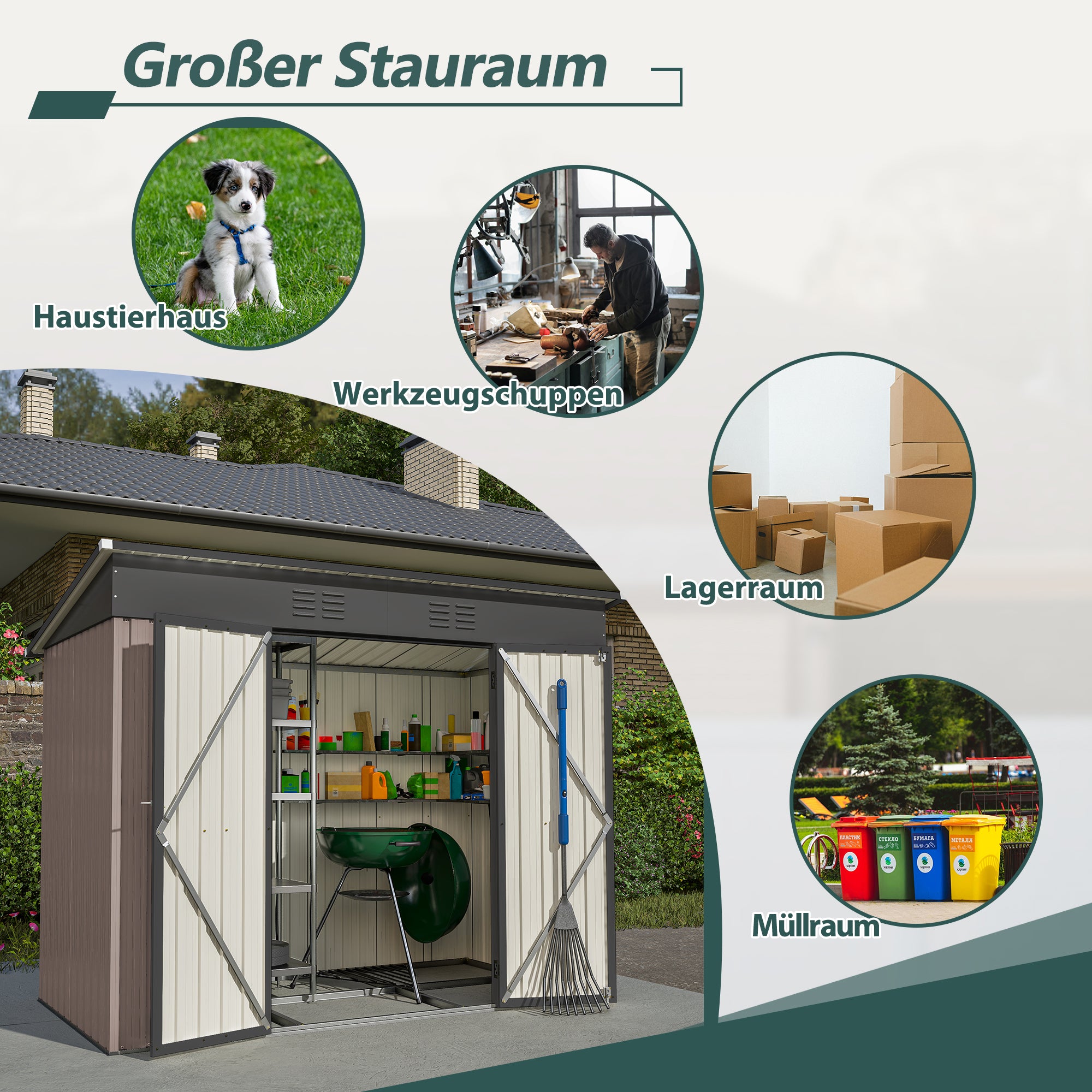 Metall Gerätehaus 8x4 FT – Wetterfester Gartenschuppen mit Fundament & Belüftungssystem