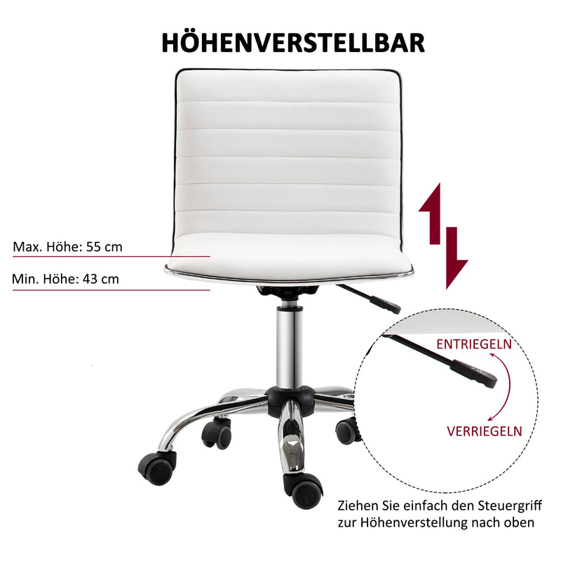 Minimalistischer weißer Bürostuhl ohne Armlehnen