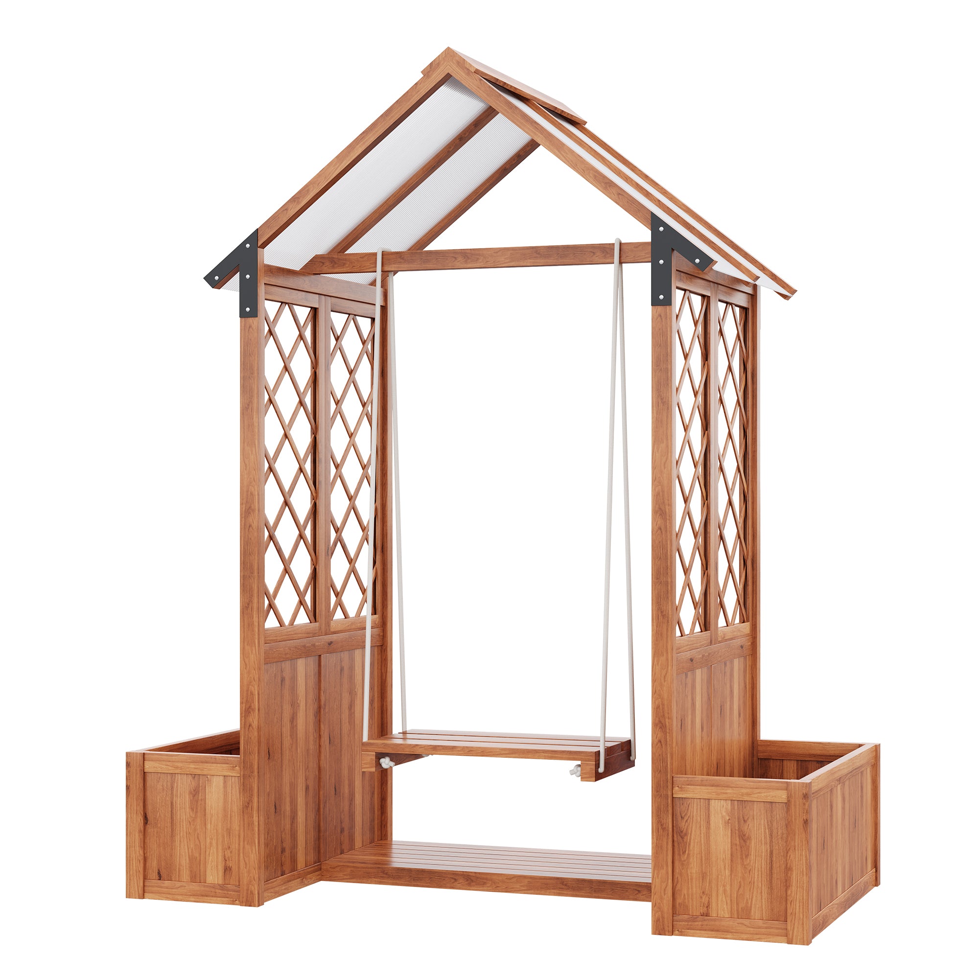 Pflanzkübel mit Schaukel und Rankgitter – Garten-Pflanzgefäß mit Sonnendach und Holzrahmen