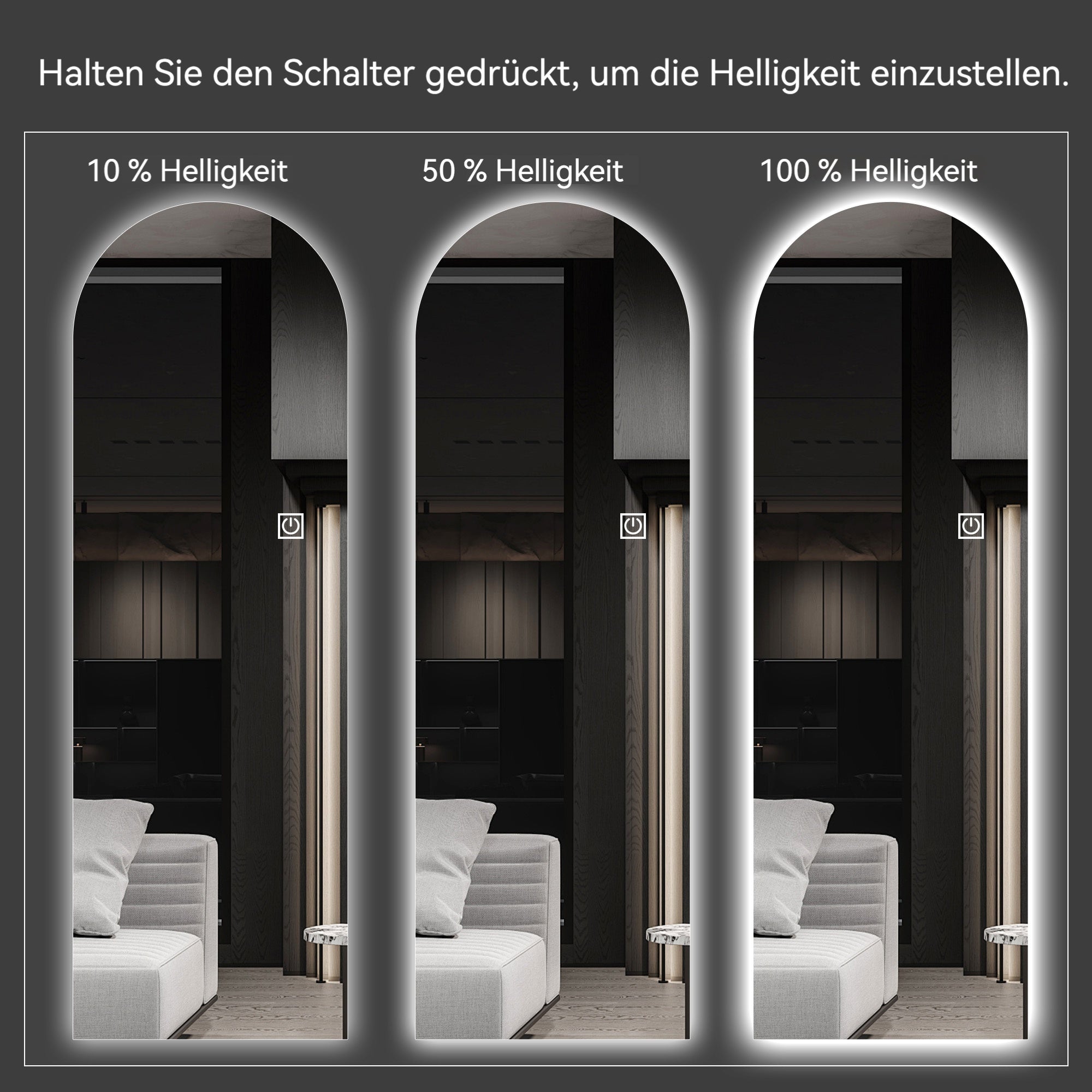 LED Ganzkörperspiegel mit Bogenform und Touch-Funktion