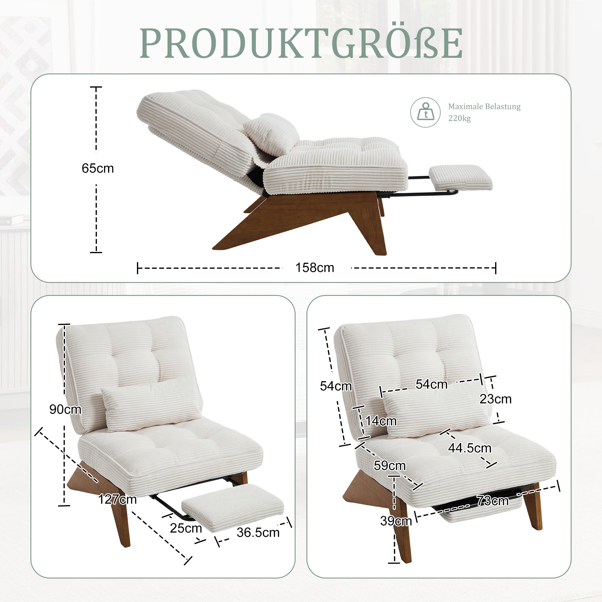 Verstellbarer Loungesessel mit Fußstütze