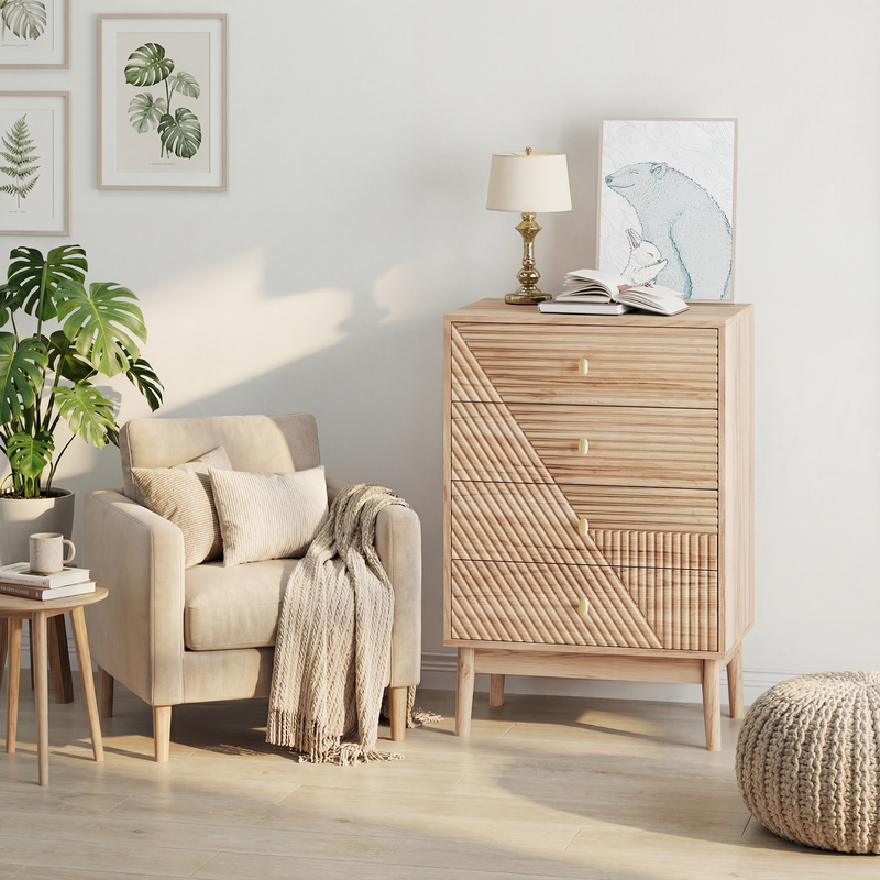 Modern Oak 4-Drawer Storage Cabinet