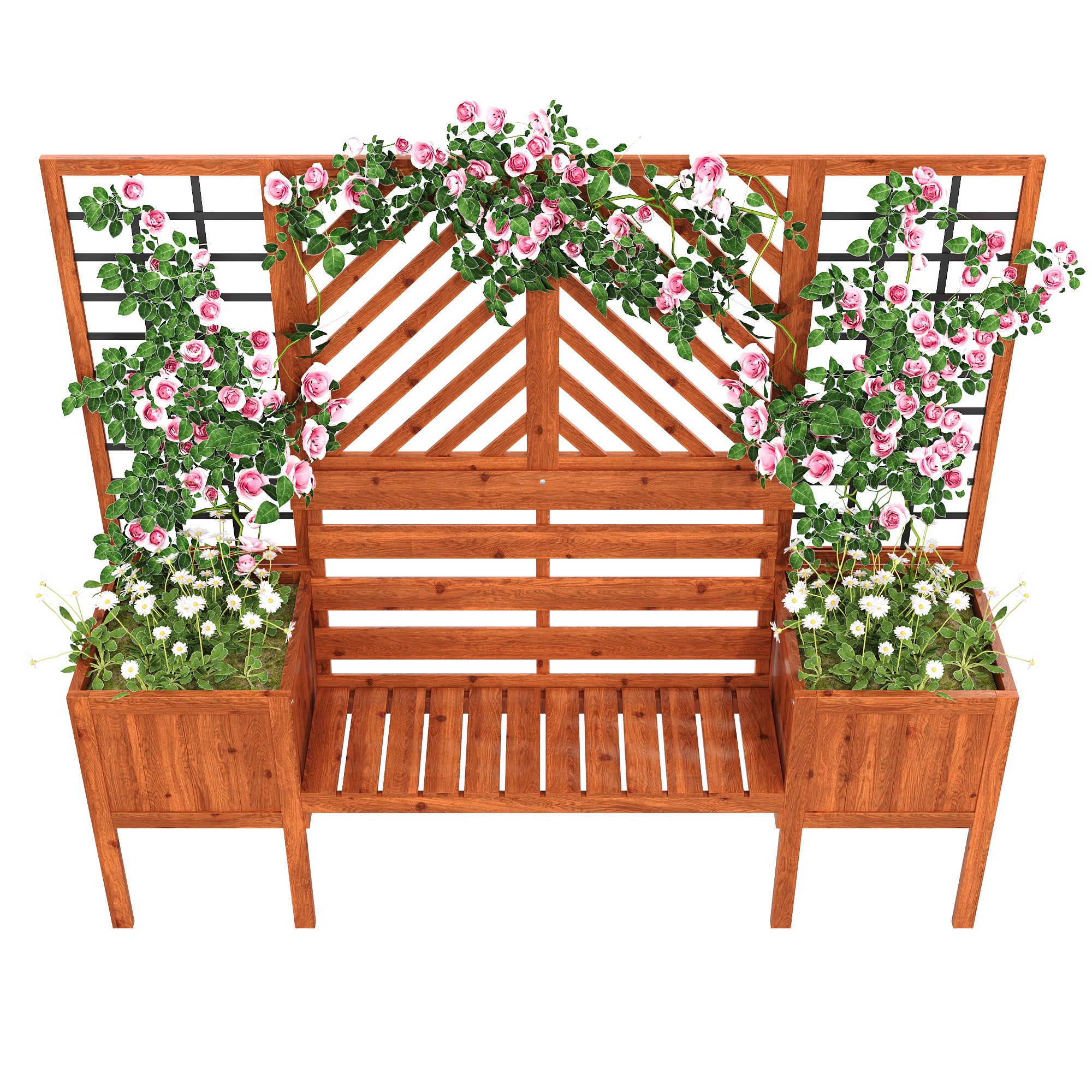 Pflanzkübel mit Spalier und Sitzbank – Massivholz Pflanzkasten für Garten und Terrasse