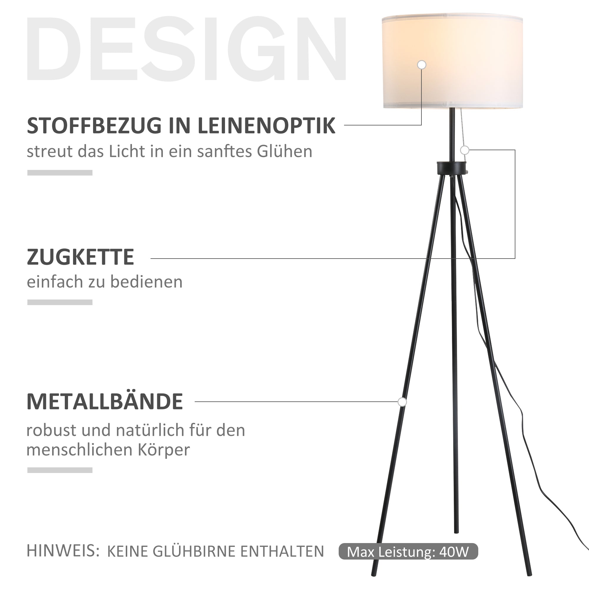 Moderne Stativ-Stehleuchte mit Stoffschirm für stilvolle Raumbeleuchtung