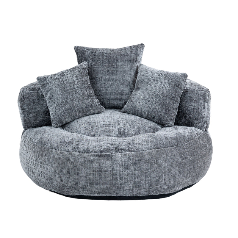 Runder Lazy Sofa Lounger in Grau – Komfortabler Chenille Sitzsack mit Kissen