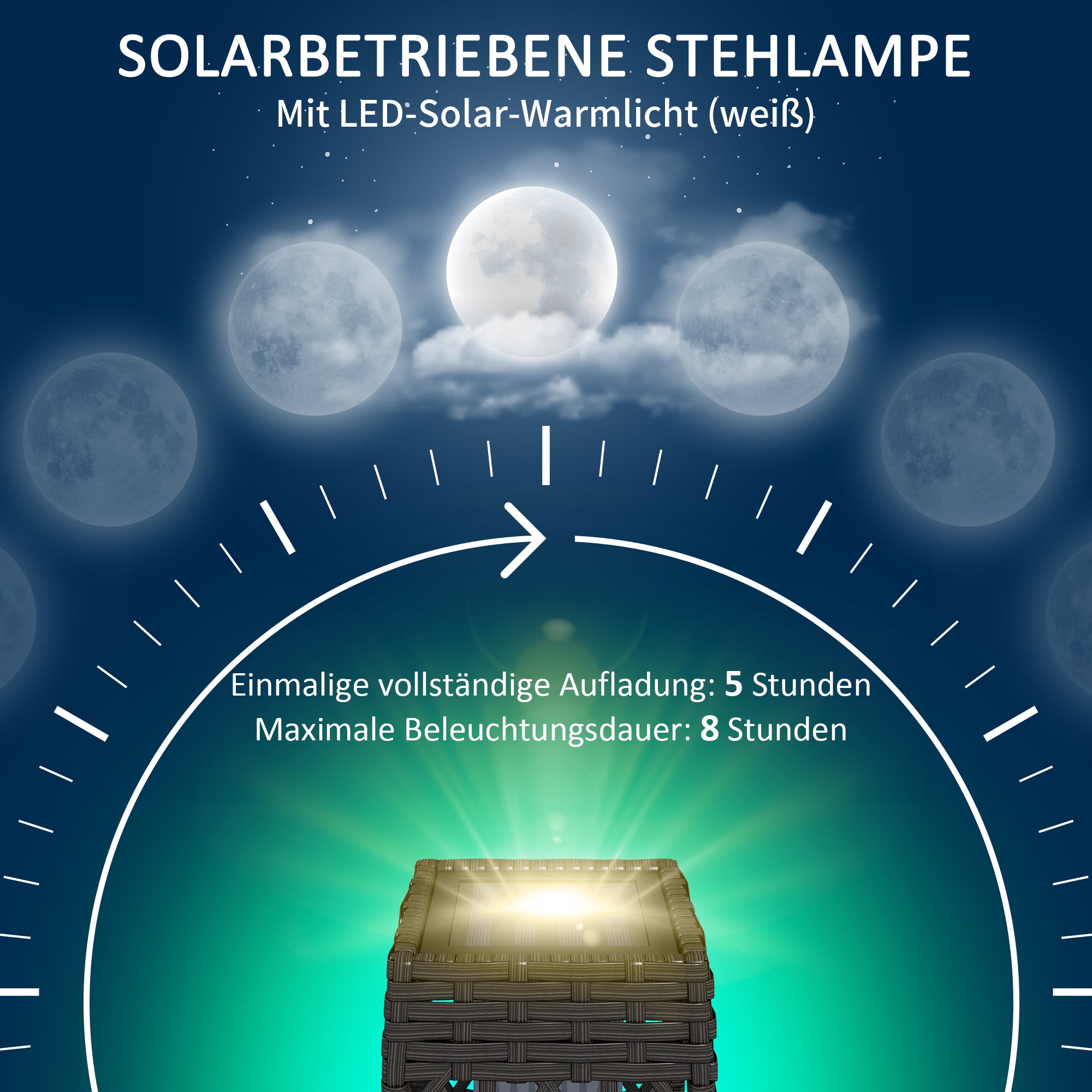 Dekorative Solar-Gartenleuchte im Rattan-Design für stimmungsvolle Außenbeleuchtung