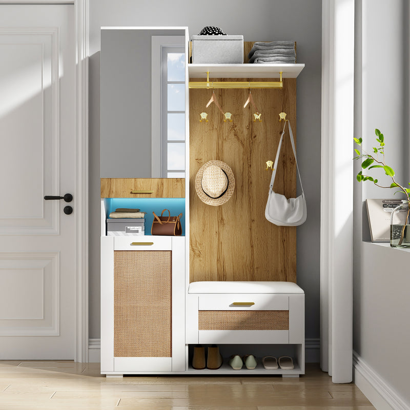 Modernes Garderoben-Set mit Spiegel, LED-Beleuchtung & Sitzbank