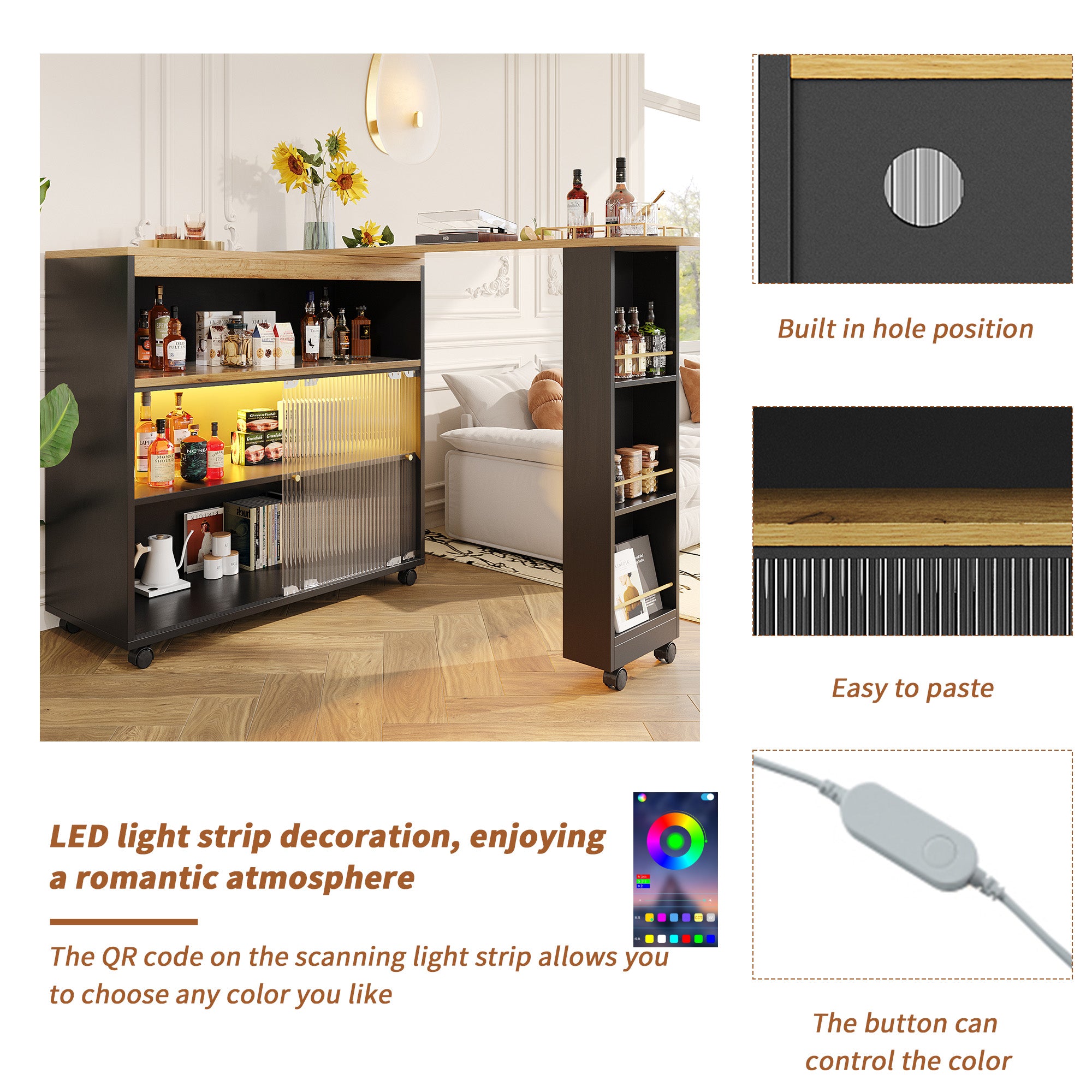 Ausziehbarer Bartisch mit LED & Stauraum
