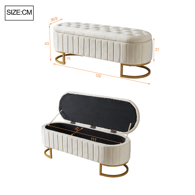 Moderne Samt Sitzbank mit Stauraum in Beige