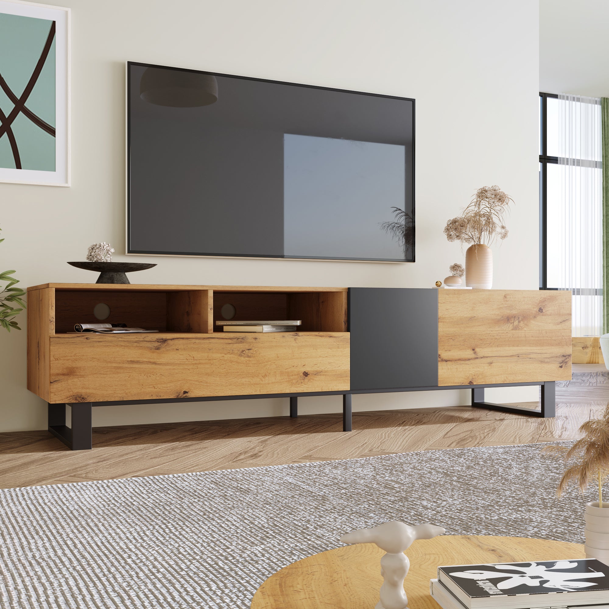 Moderner TV-Schrank mit Colorblocking-Design