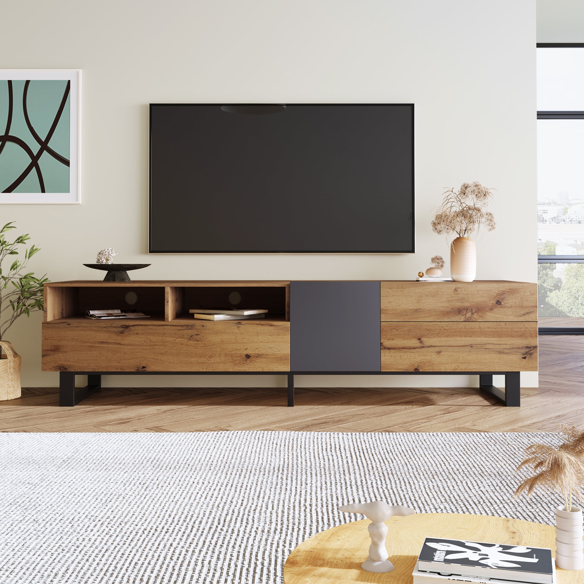 Moderner TV-Schrank mit Colorblocking-Design