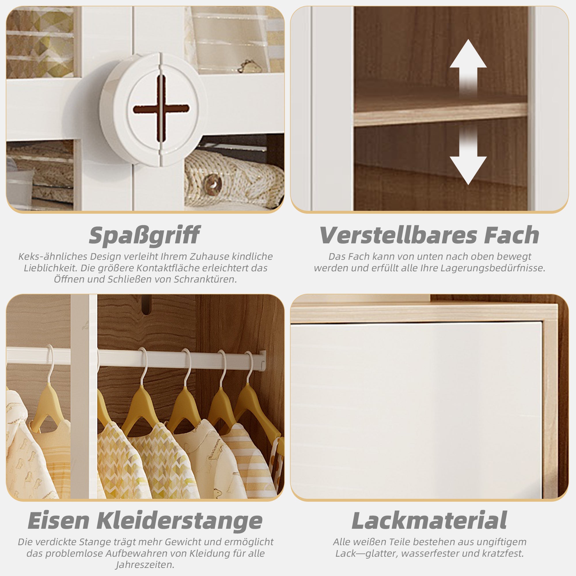 Kinderkleiderschrank mit Acryl-Türen und verstellbaren Regalen