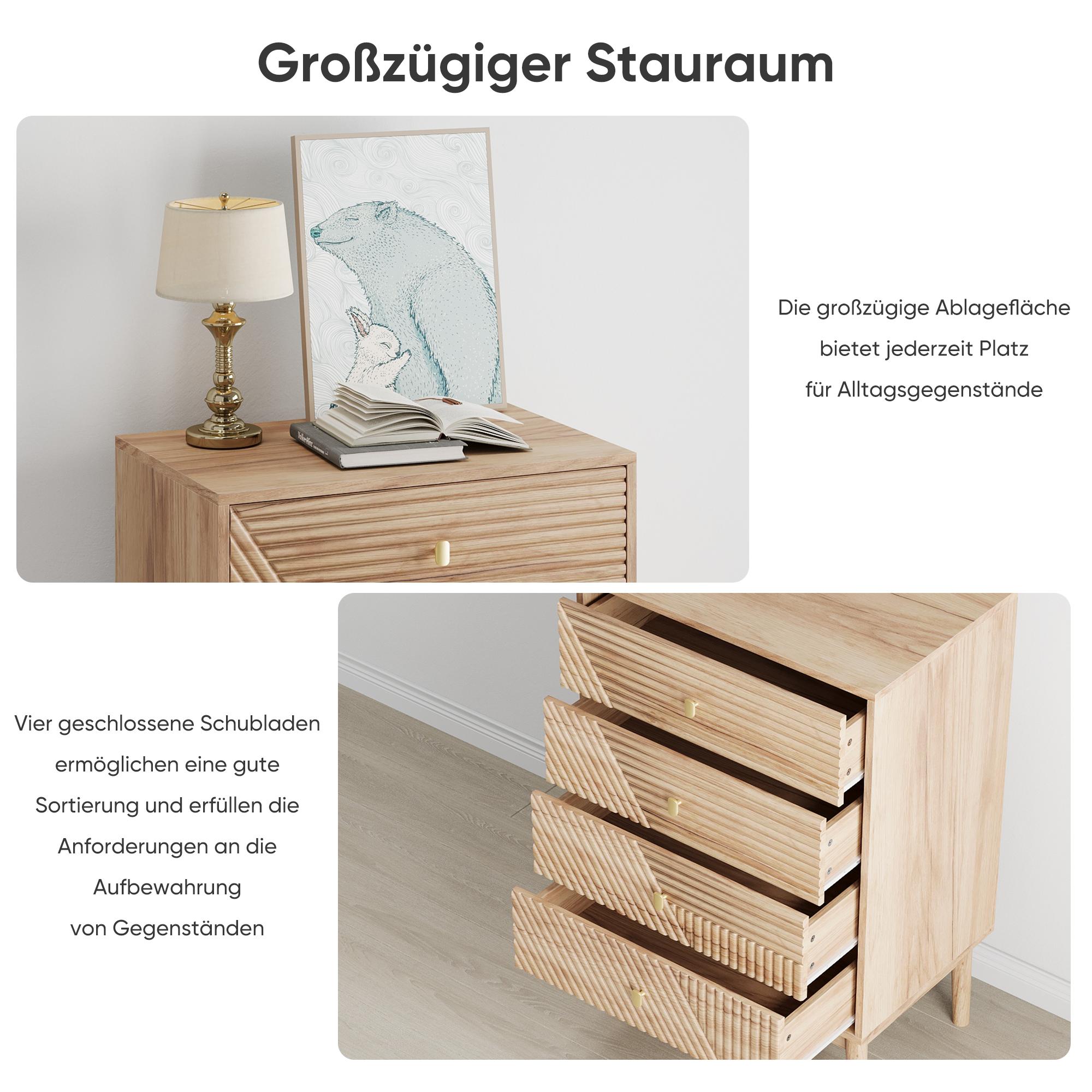 Modern Oak 4-Drawer Storage Cabinet