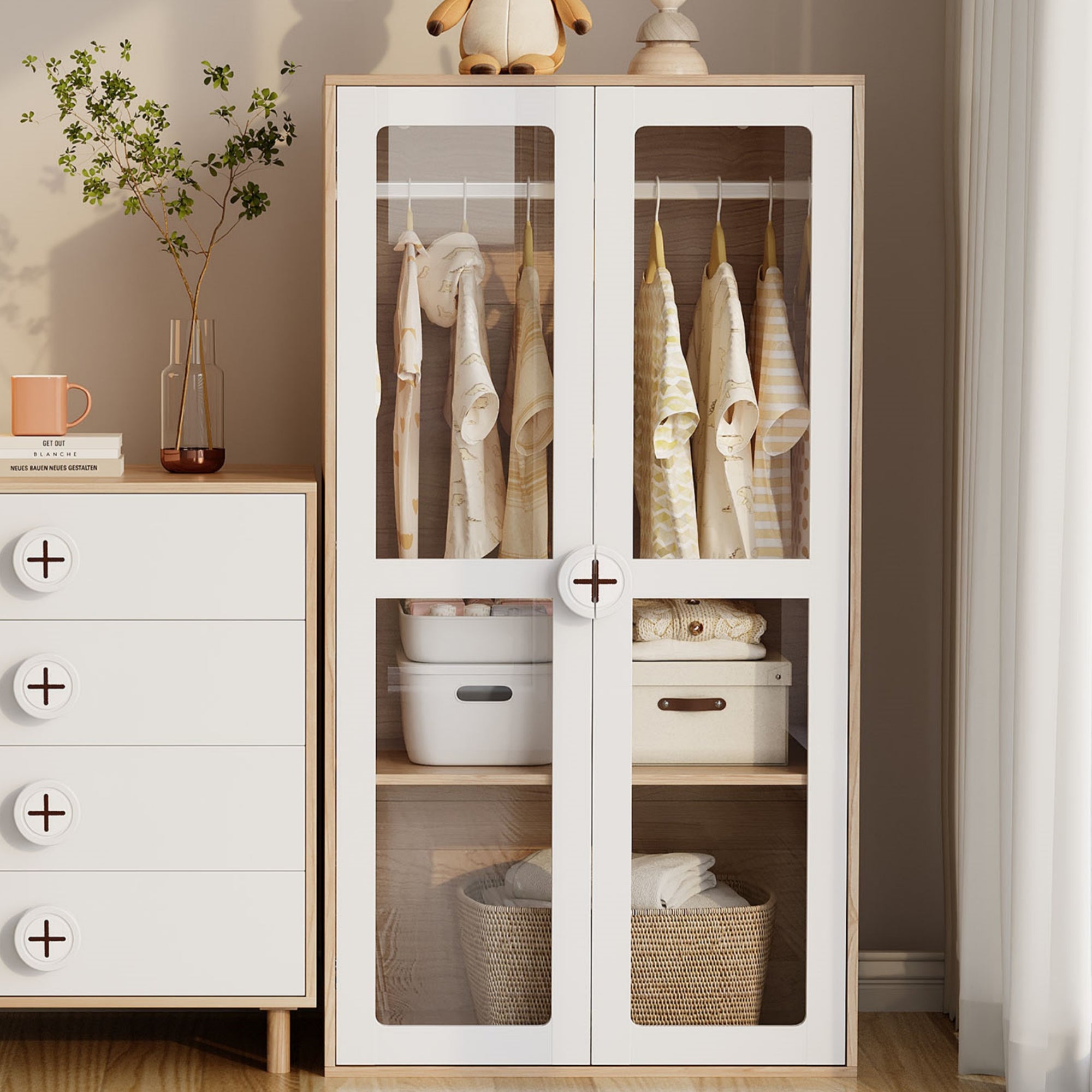 Kinderkleiderschrank mit Acryl-Türen und verstellbaren Regalen