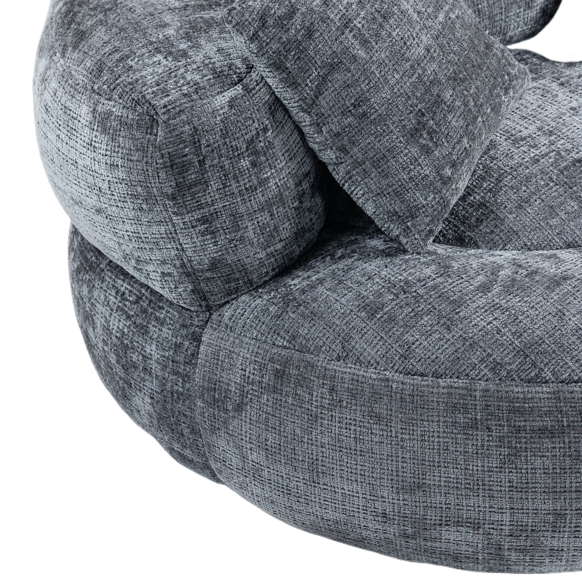 Runder Lazy Sofa Lounger in Grau – Komfortabler Chenille Sitzsack mit Kissen