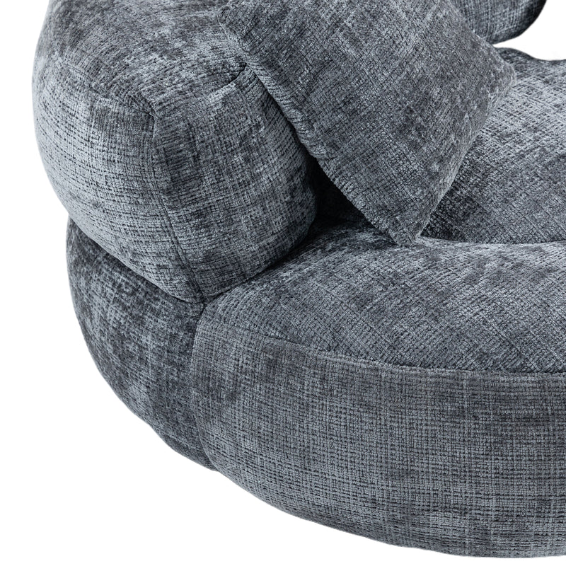 Runder Lazy Sofa Lounger in Grau – Komfortabler Chenille Sitzsack mit Kissen