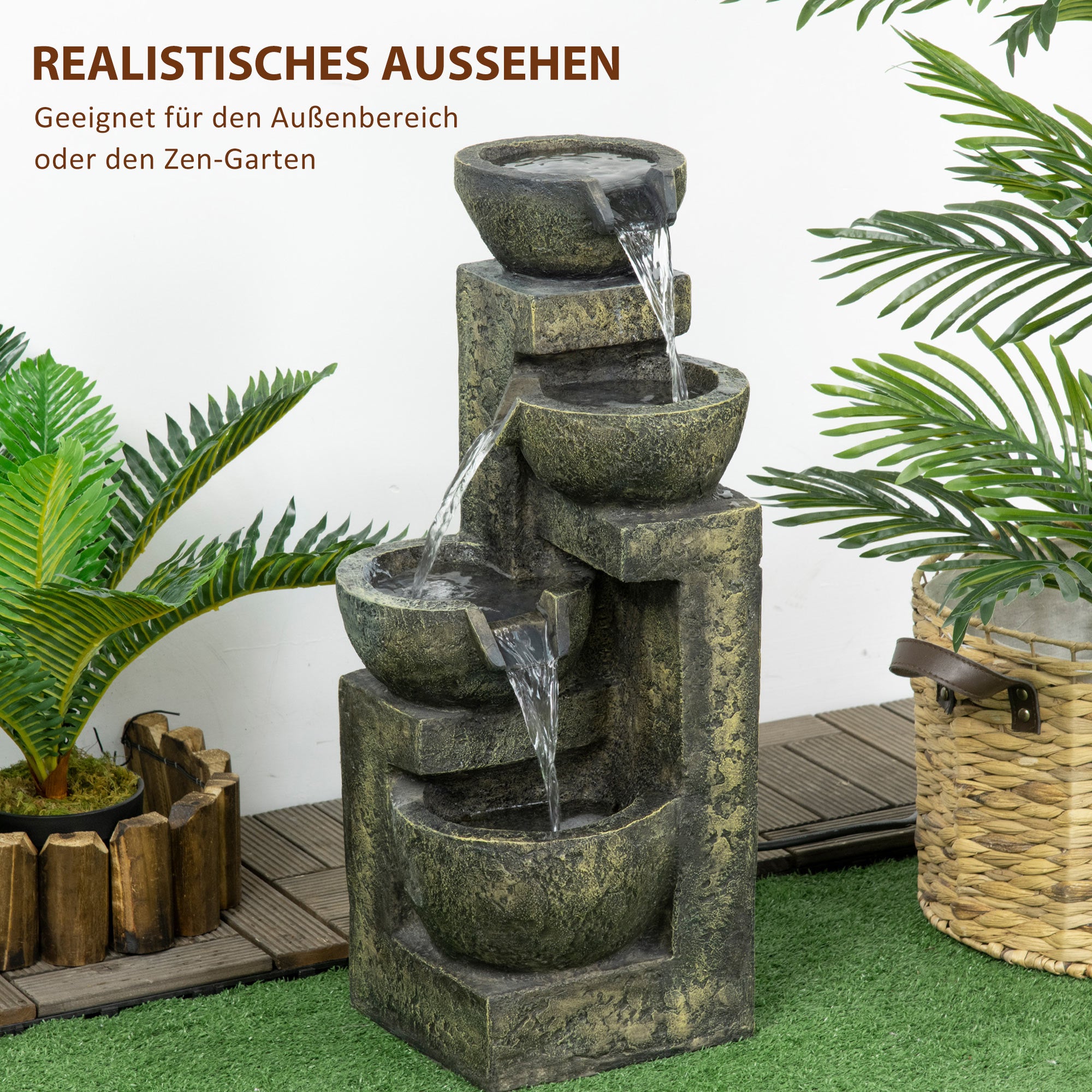 Gartenbrunnen mit Wasserfall-Design – Mehrstufiges Wasserspiel mit einstellbarem Wasserfluss