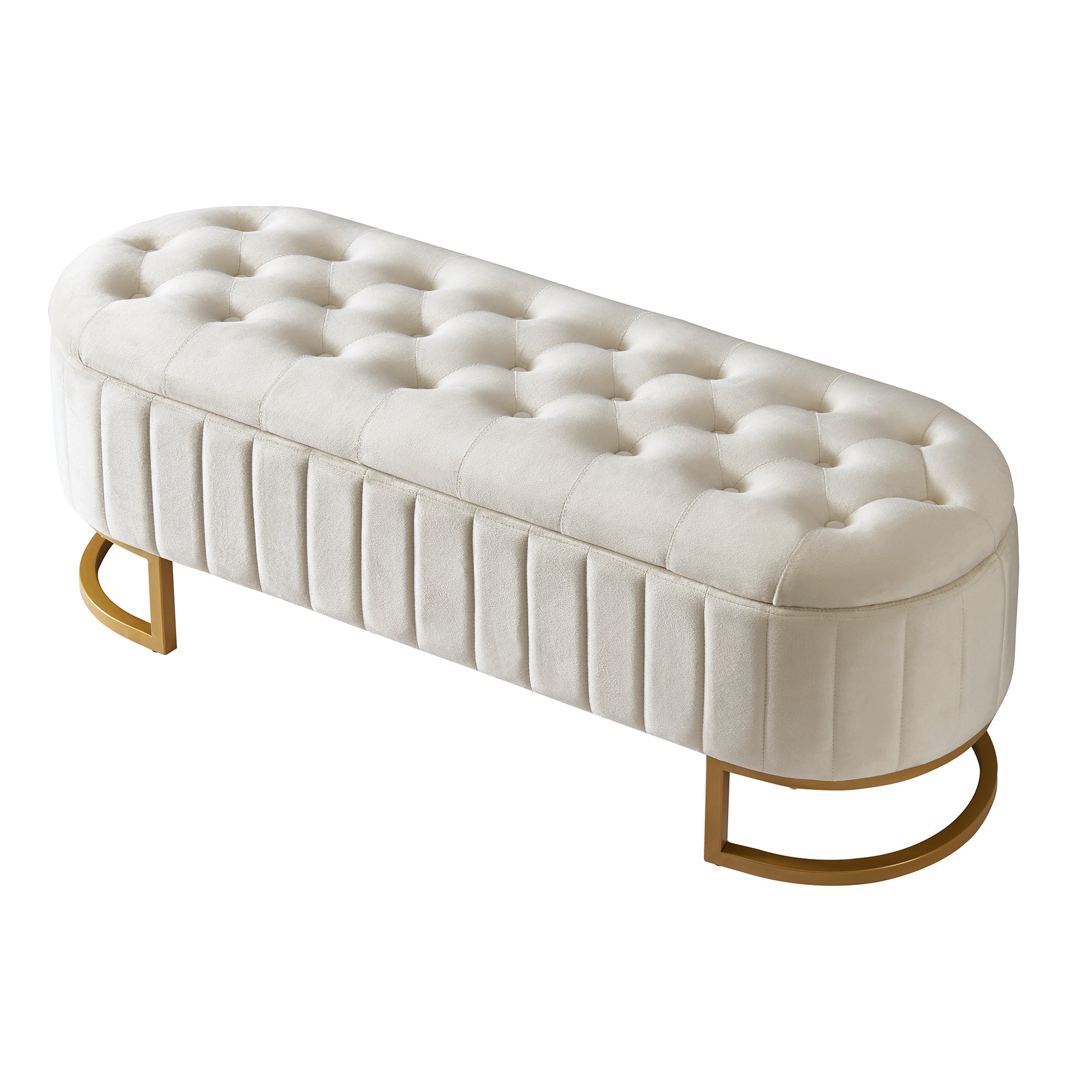 Moderne Samt Sitzbank mit Stauraum in Beige