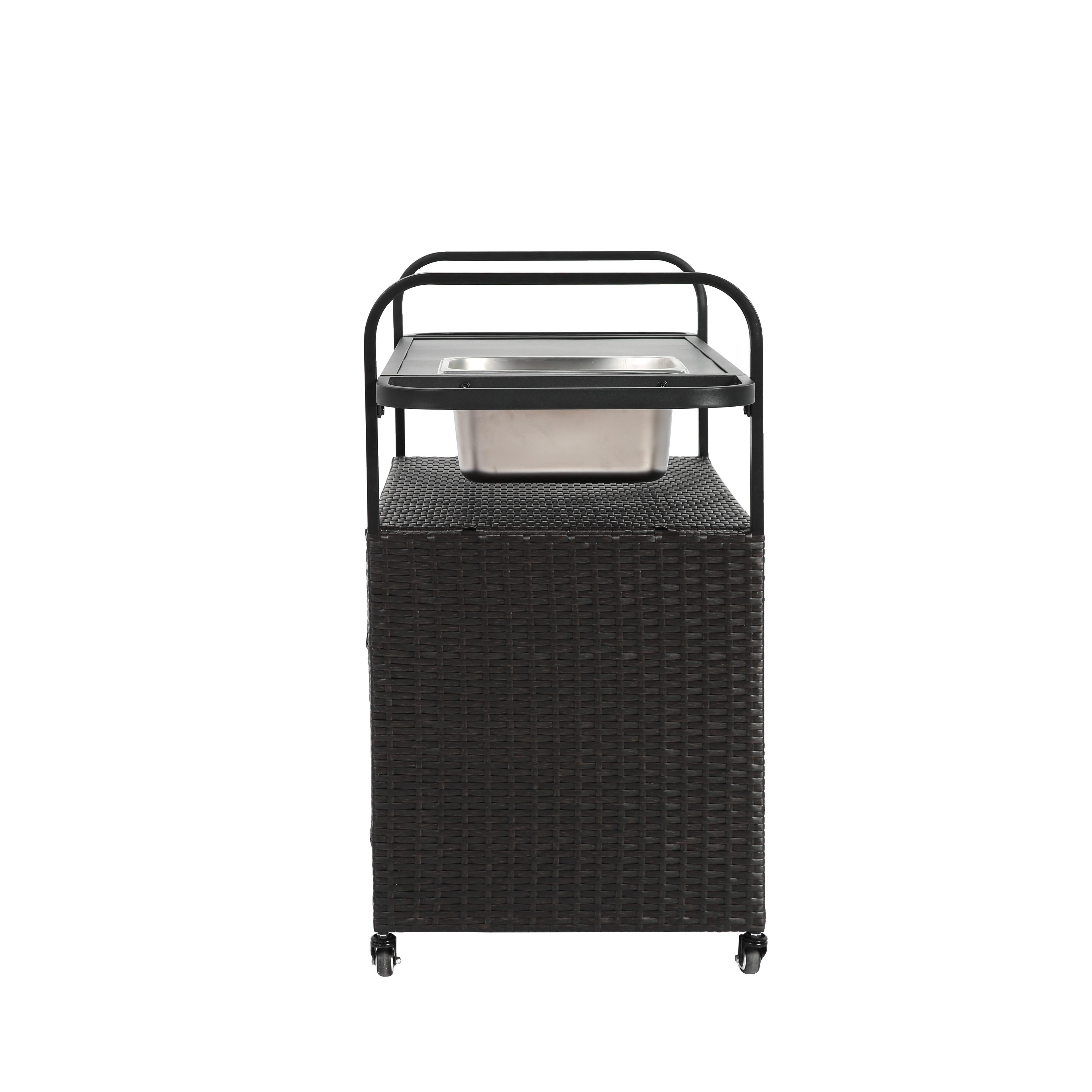 Outdoor Barwagen mit Stauraum – Servierwagen mit Spüle, Rollen und Rattan-Design