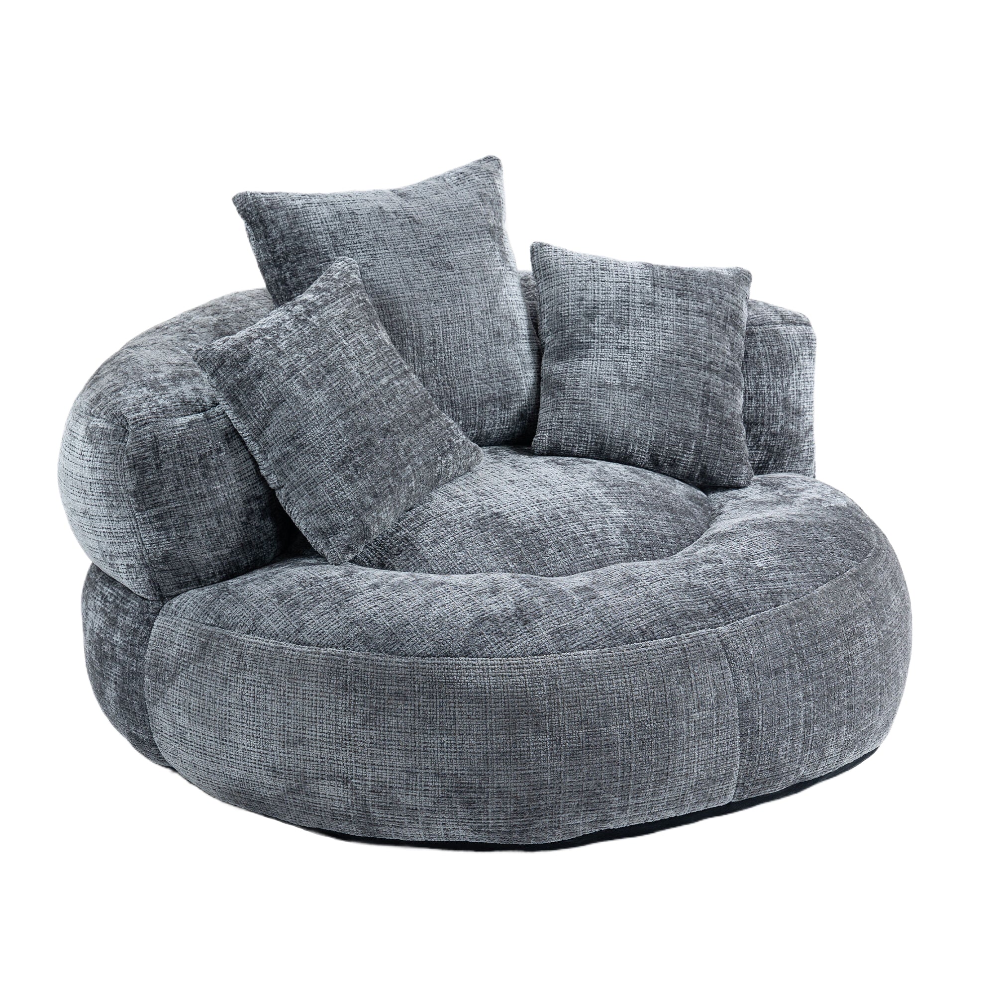 Runder Lazy Sofa Lounger in Grau – Komfortabler Chenille Sitzsack mit Kissen
