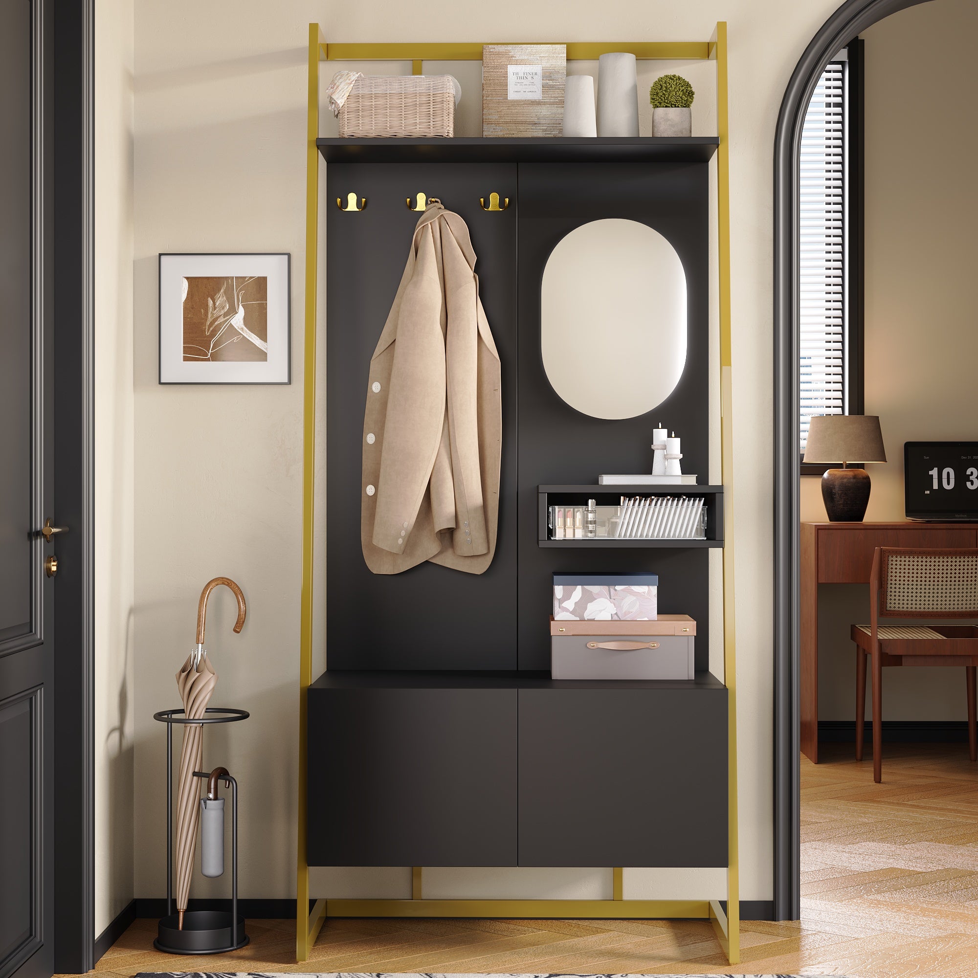 Moderne Kompaktgarderobe mit Spiegel & Stauraum