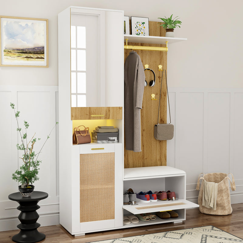Modernes Garderoben-Set mit Spiegel, LED-Beleuchtung & Sitzbank