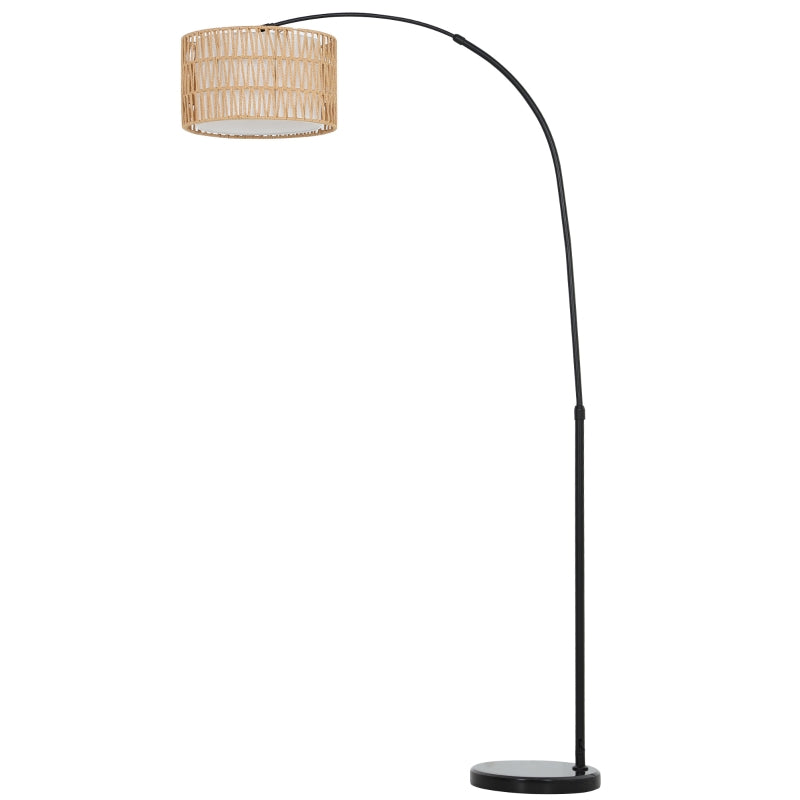 Moderne höhenverstellbare Bogen-Stehlampe mit Stoffschirm und Fußschalter