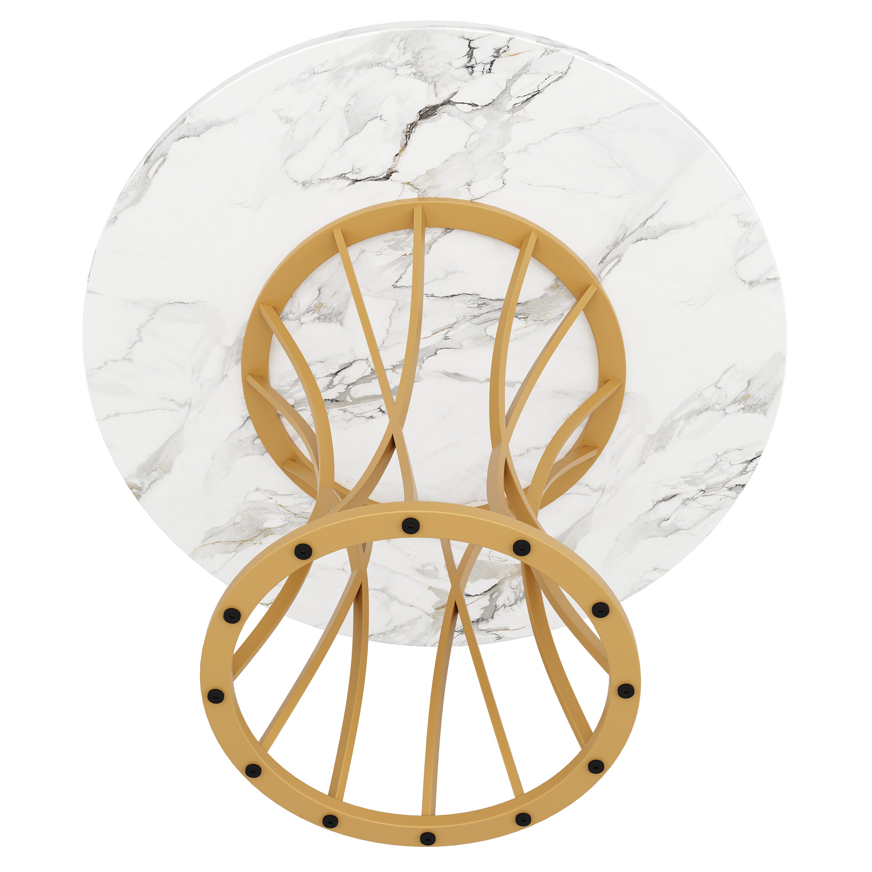 Runder Esstisch mit Marmormuster und elegantem Metallgestell