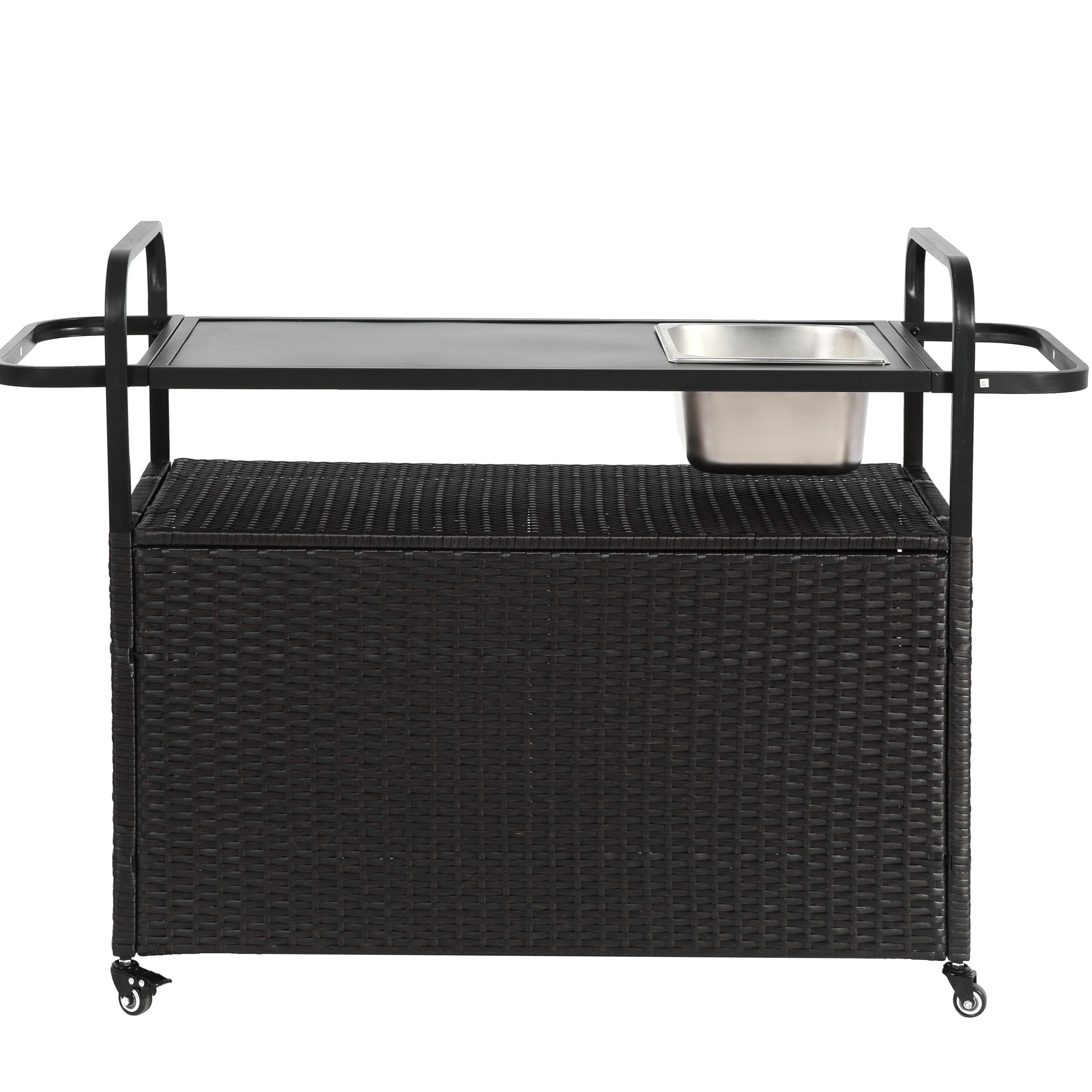 Outdoor Barwagen mit Stauraum – Servierwagen mit Spüle, Rollen und Rattan-Design