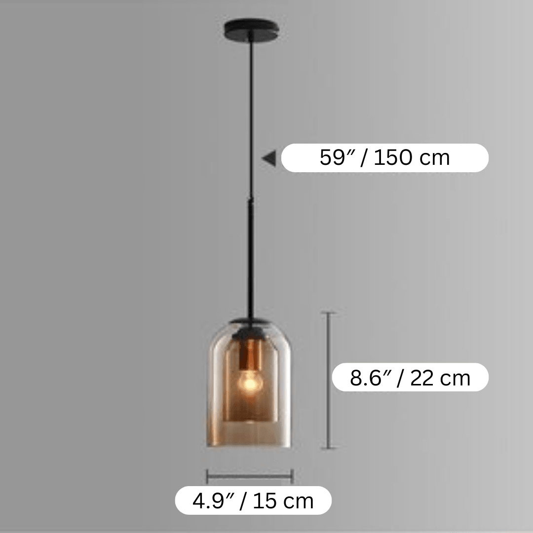 Elegante Glas-Pendelleuchte in Grau & Bernstein | Minimalistisches Design, E27 Sockel, LED-kompatibel, 60W Max, verstellbare Kette