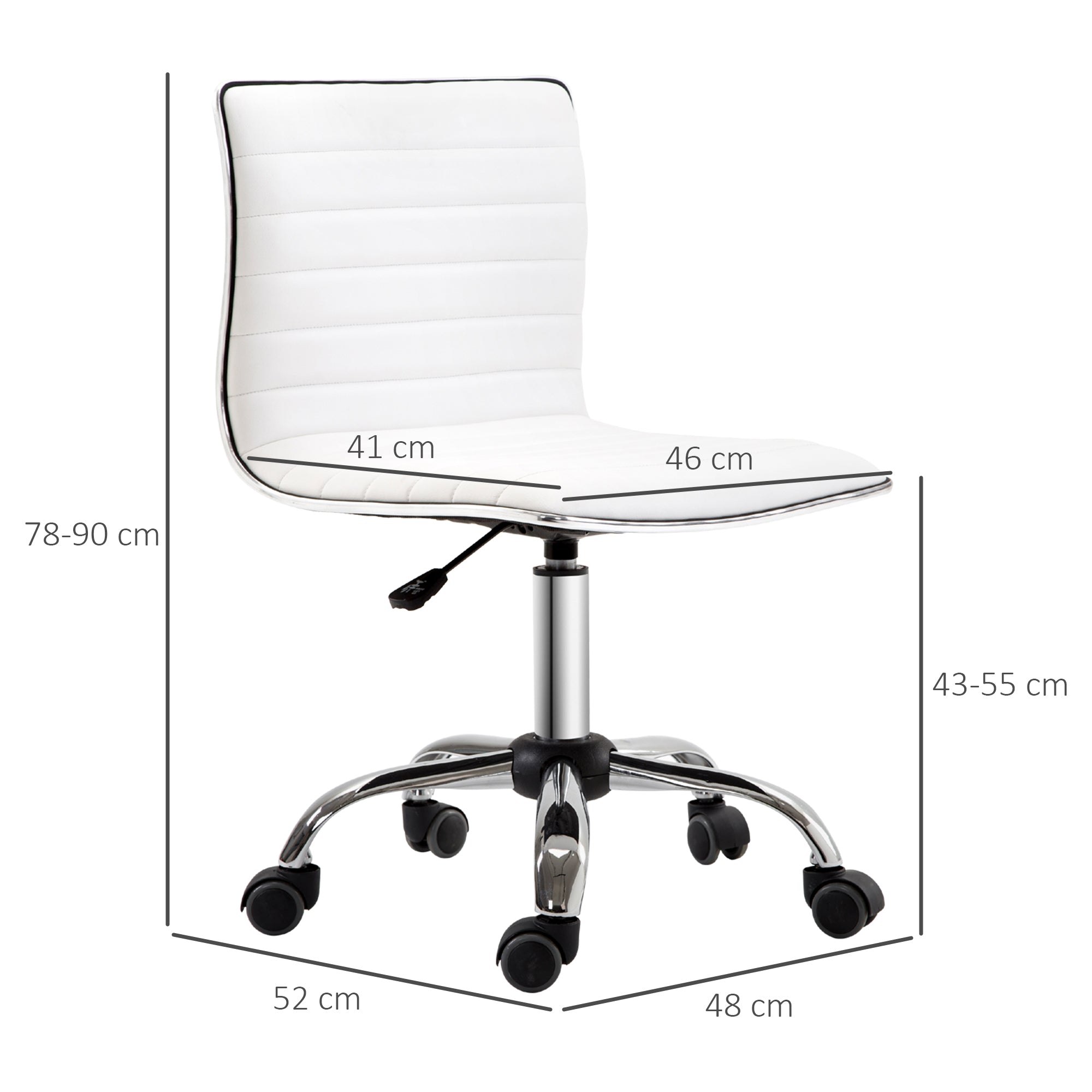 Minimalistischer weißer Bürostuhl ohne Armlehnen
