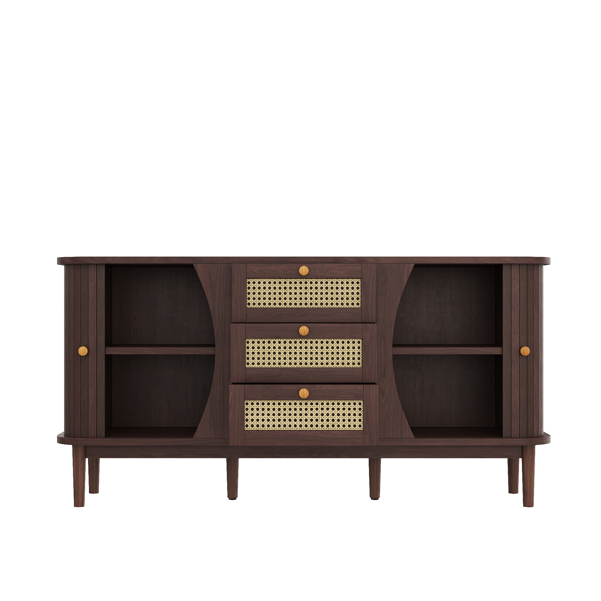 Modernes Sideboard mit Rattan-Details und Schiebetüren