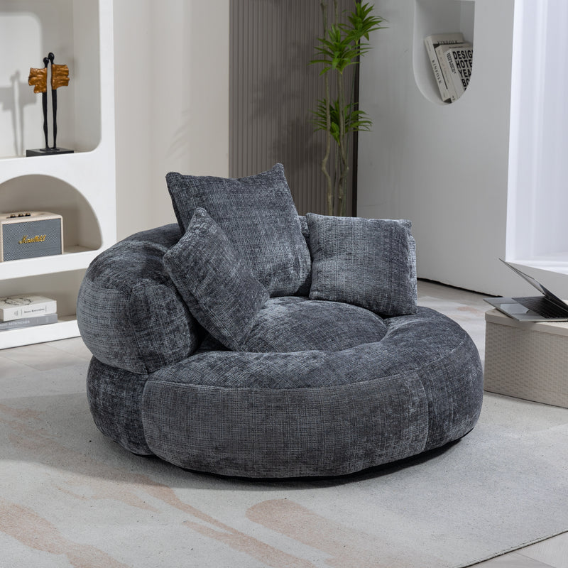 Runder Lazy Sofa Lounger in Grau – Komfortabler Chenille Sitzsack mit Kissen