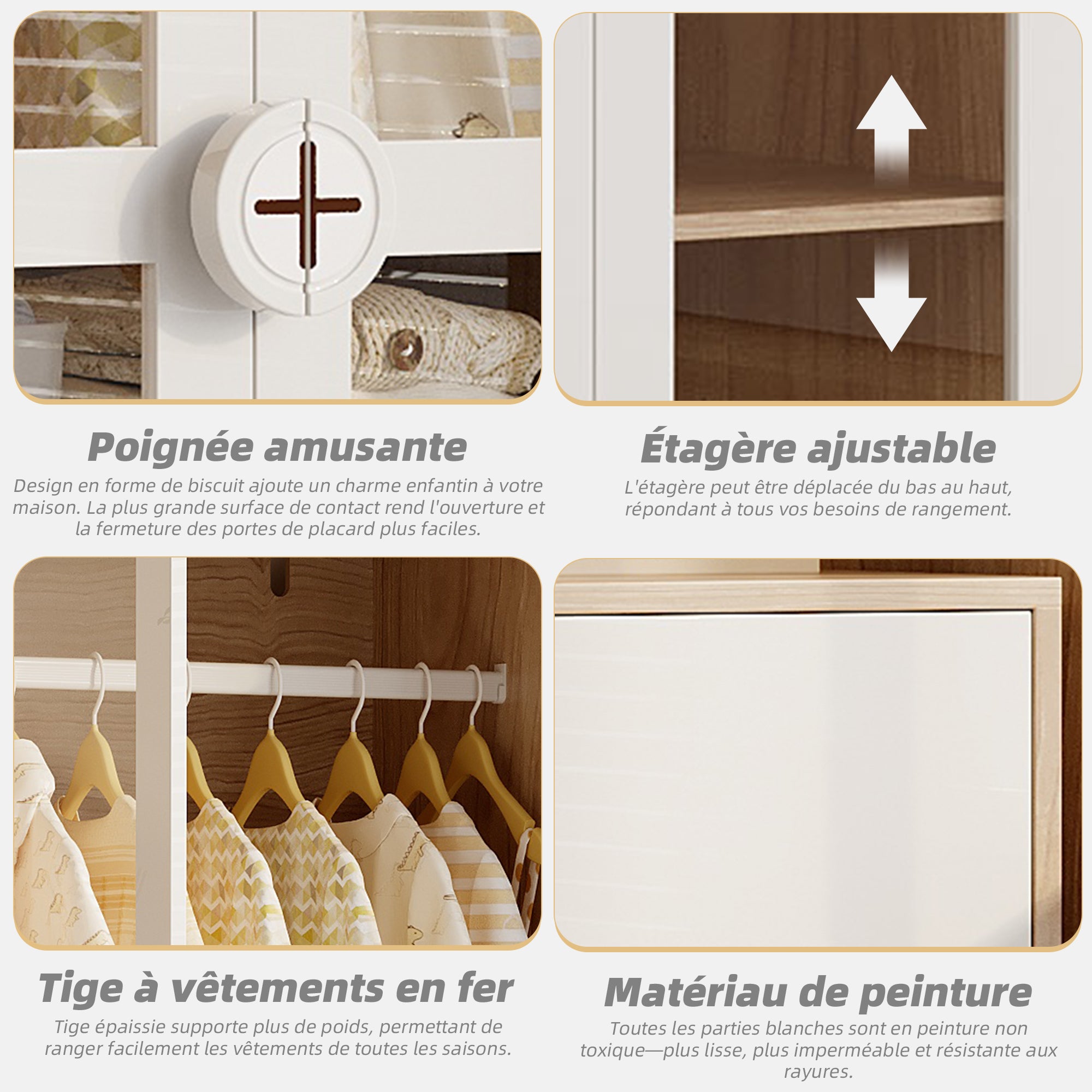 Kinderkleiderschrank mit Acryl-Türen und verstellbaren Regalen