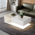 Moderner Couchtisch Hochglanz Weiß mit Glas & LED