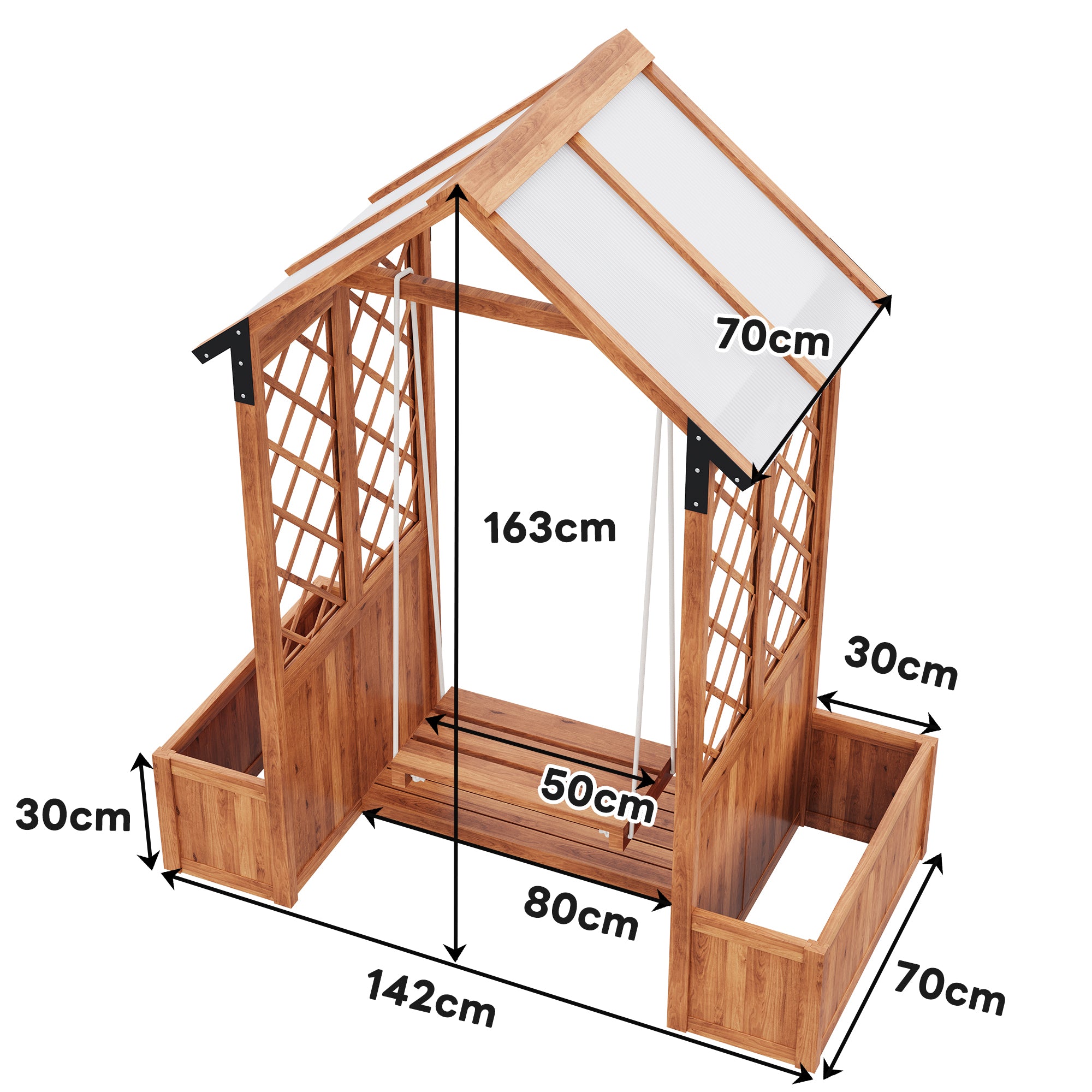 Pflanzkübel mit Schaukel und Rankgitter – Garten-Pflanzgefäß mit Sonnendach und Holzrahmen