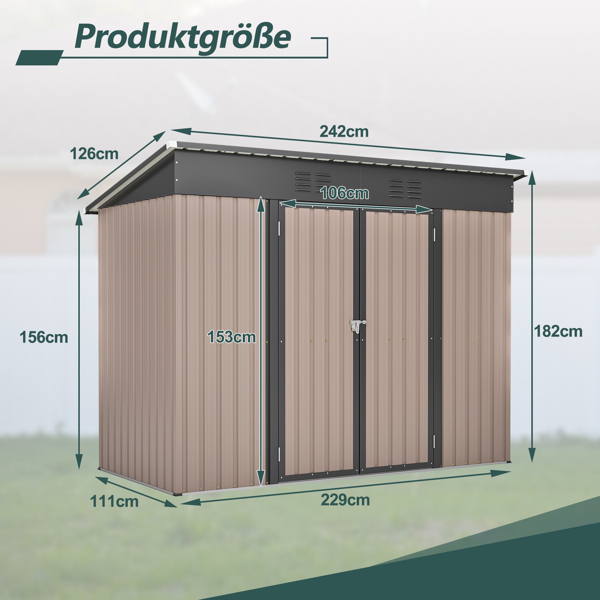 Metall Gerätehaus 8x4 FT – Wetterfester Gartenschuppen mit Fundament & Belüftungssystem