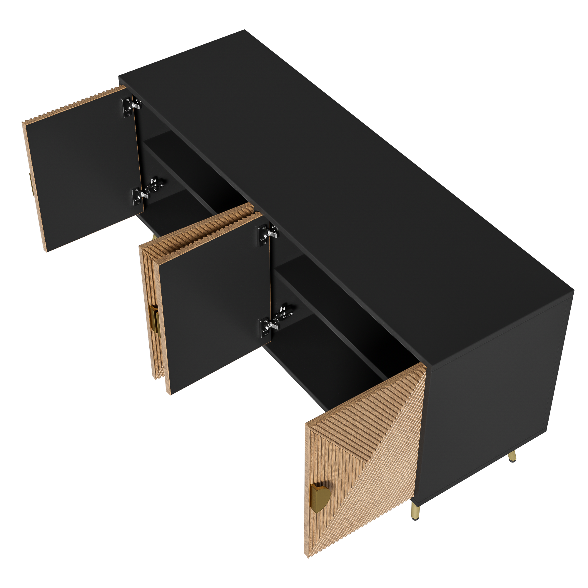 Modernes Sideboard mit Strukturfront und goldenen Akzenten