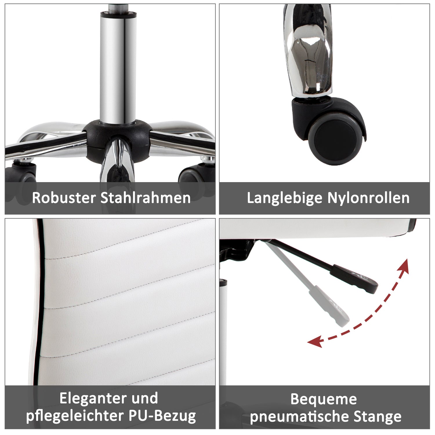 Minimalistischer weißer Bürostuhl ohne Armlehnen