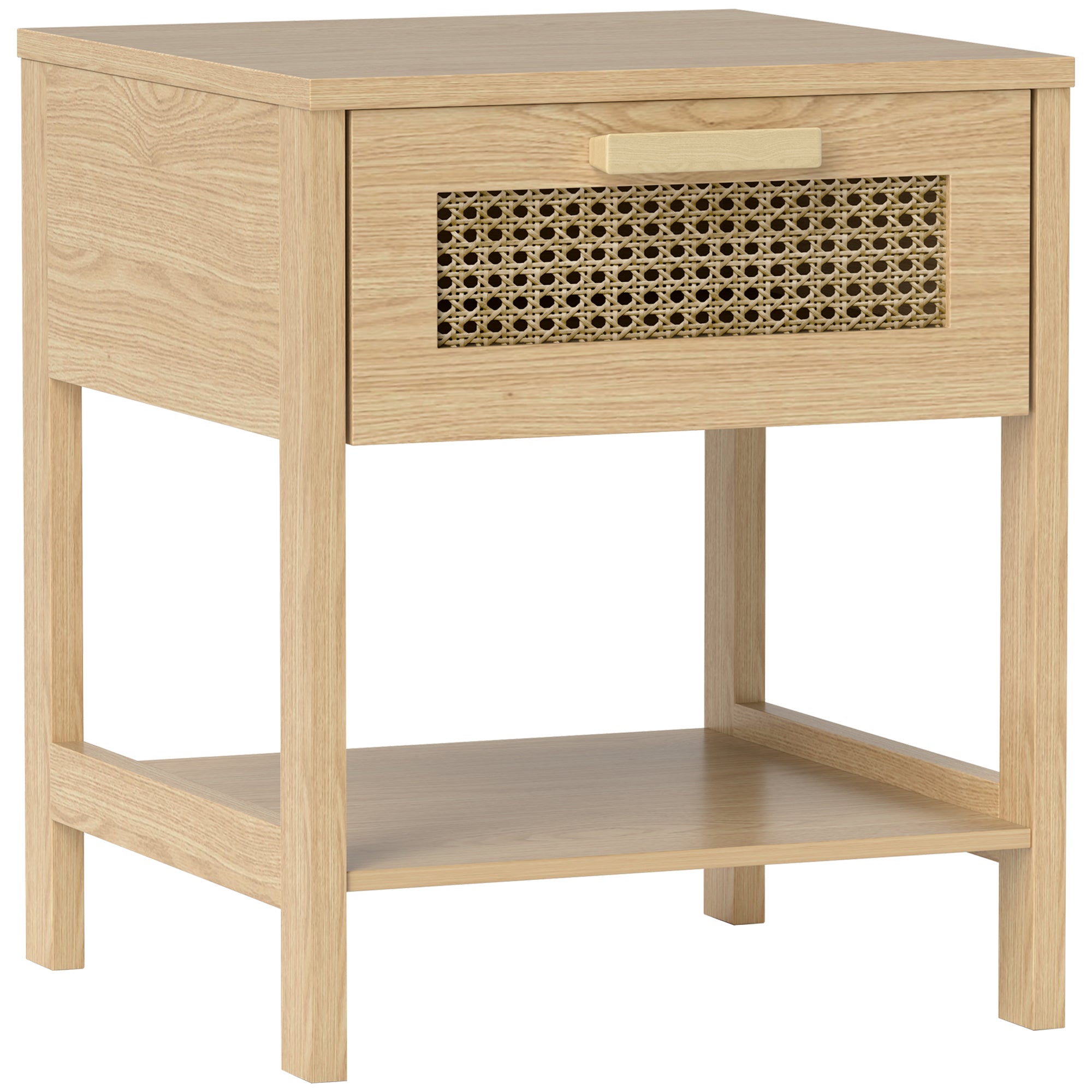 Nachttisch mit Rattan-Schublade und Ablage