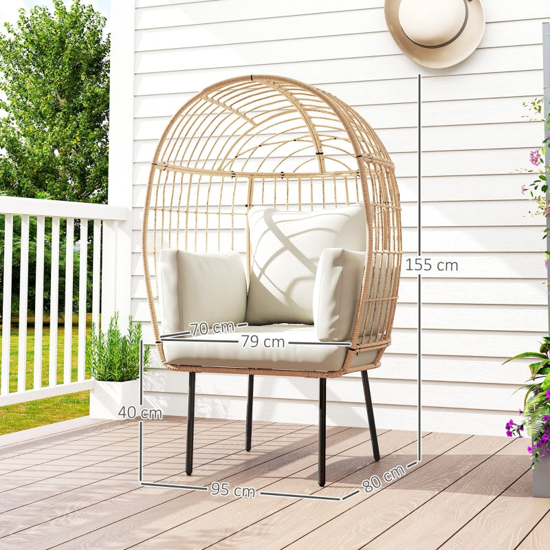 Ei-Rattansessel mit Polster – Übergroßer Loungesessel für Garten, Balkon & Terrasse
