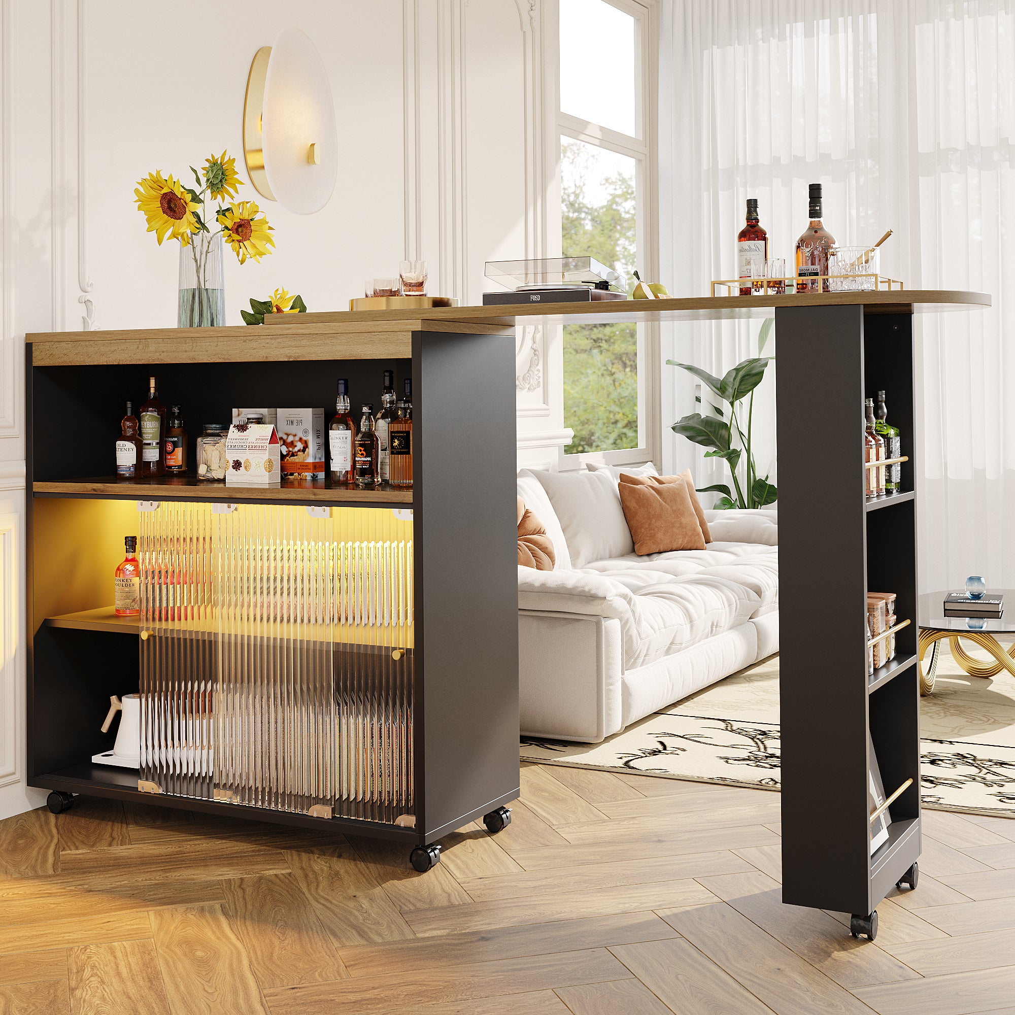 Ausziehbarer Bartisch mit LED & Stauraum