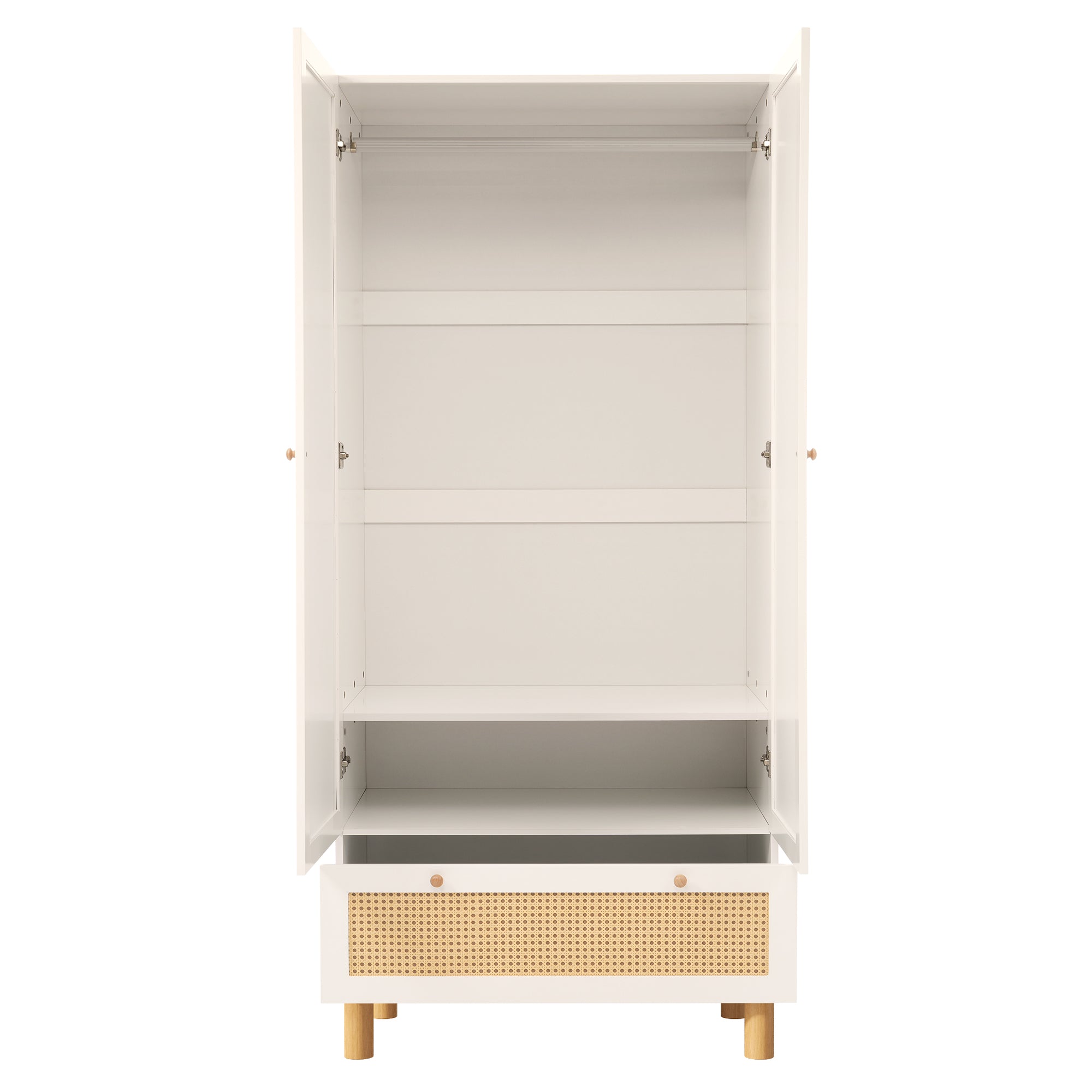 Landhaus Kleiderschrank mit Rattanfront und vielseitigem Stauraum
