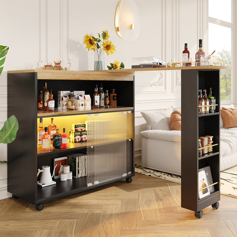 Ausziehbarer Bartisch mit LED & Stauraum