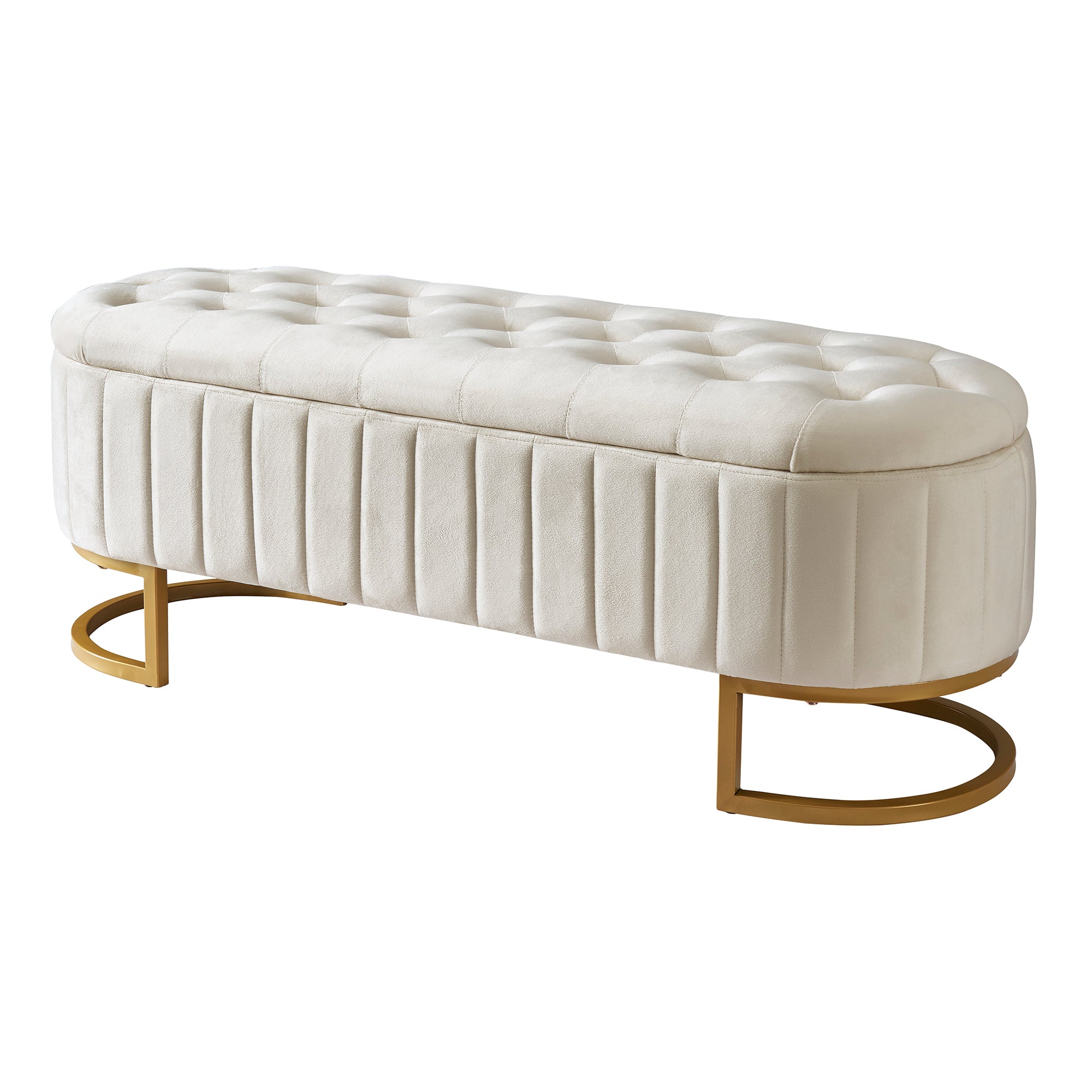 Moderne Samt Sitzbank mit Stauraum in Beige