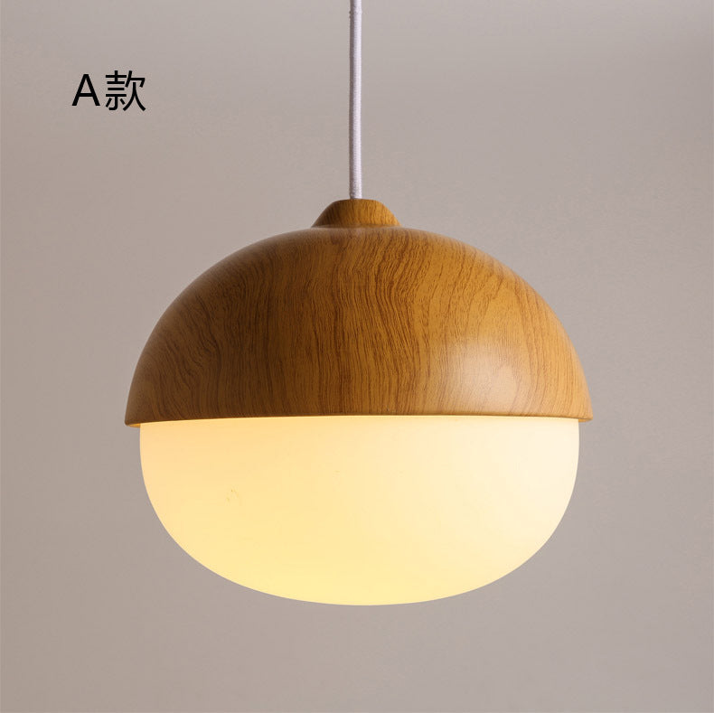 Moderne Pendelleuchte in Nussform – Dekorative Hängelampe mit Glas & Holzoptik