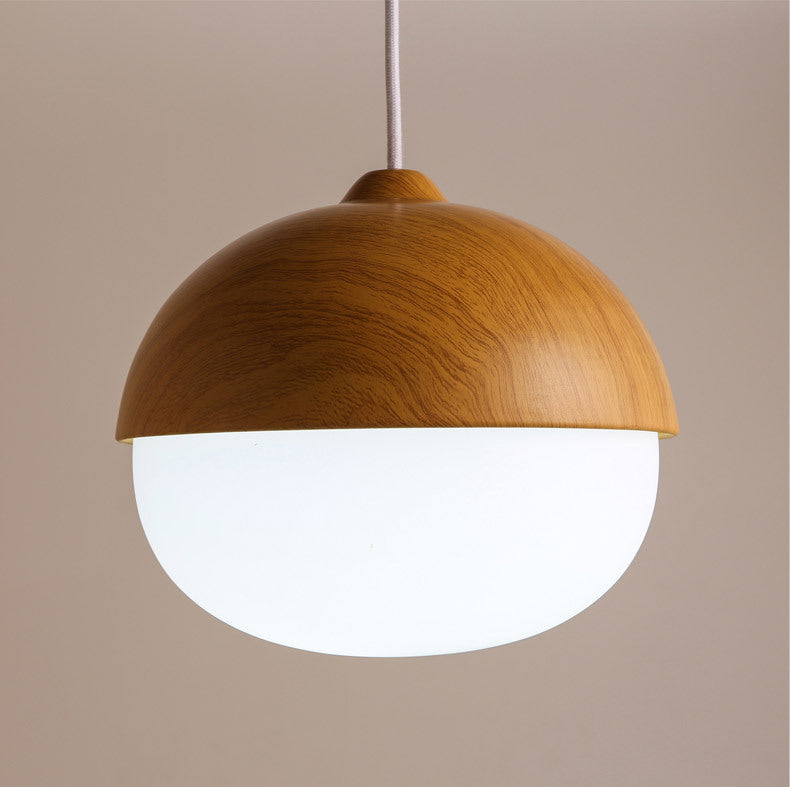 Moderne Pendelleuchte in Nussform – Dekorative Hängelampe mit Glas & Holzoptik