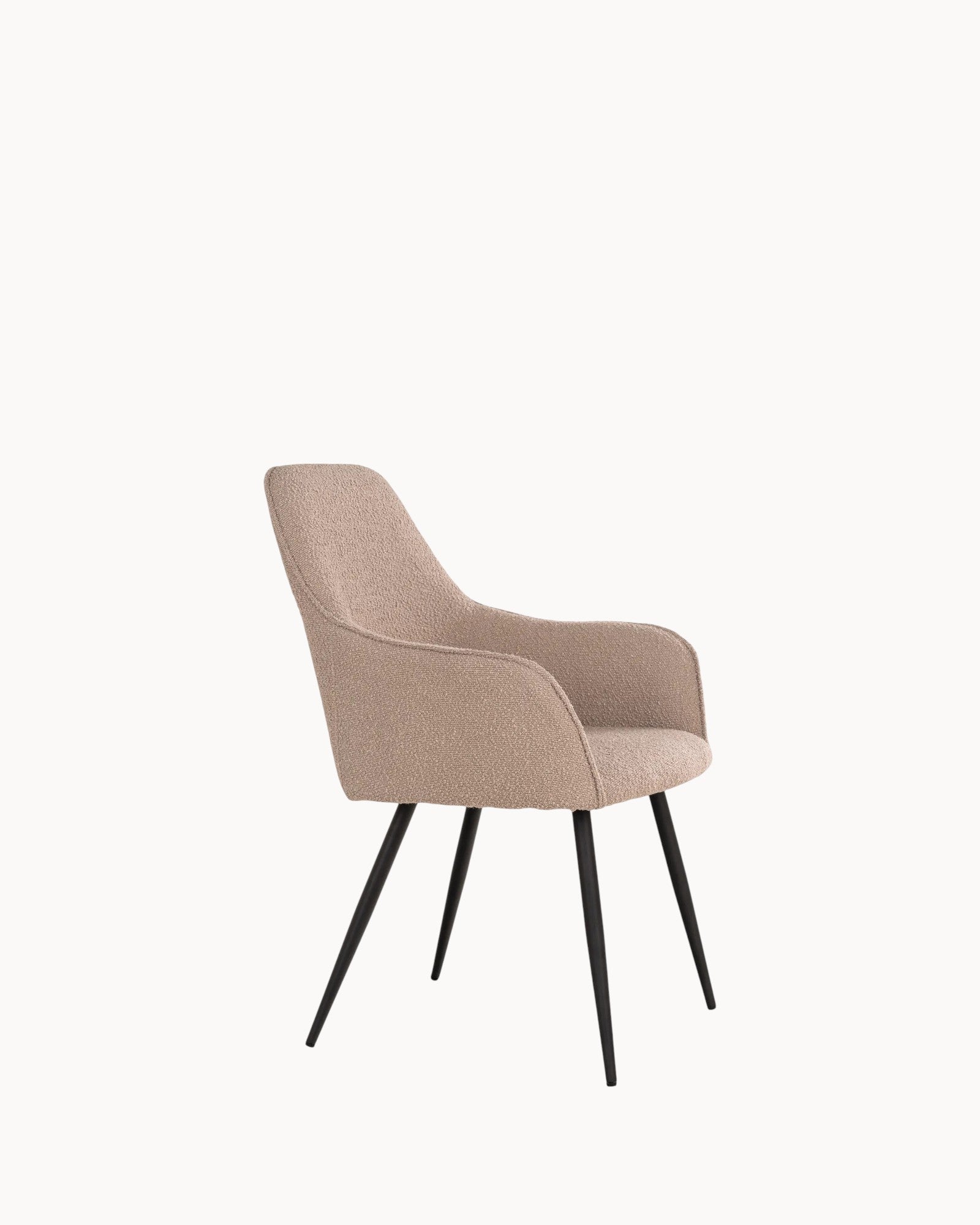 Harbo Esszimmerstuhl – Bouclé Beige, Schwarze Metallbeine