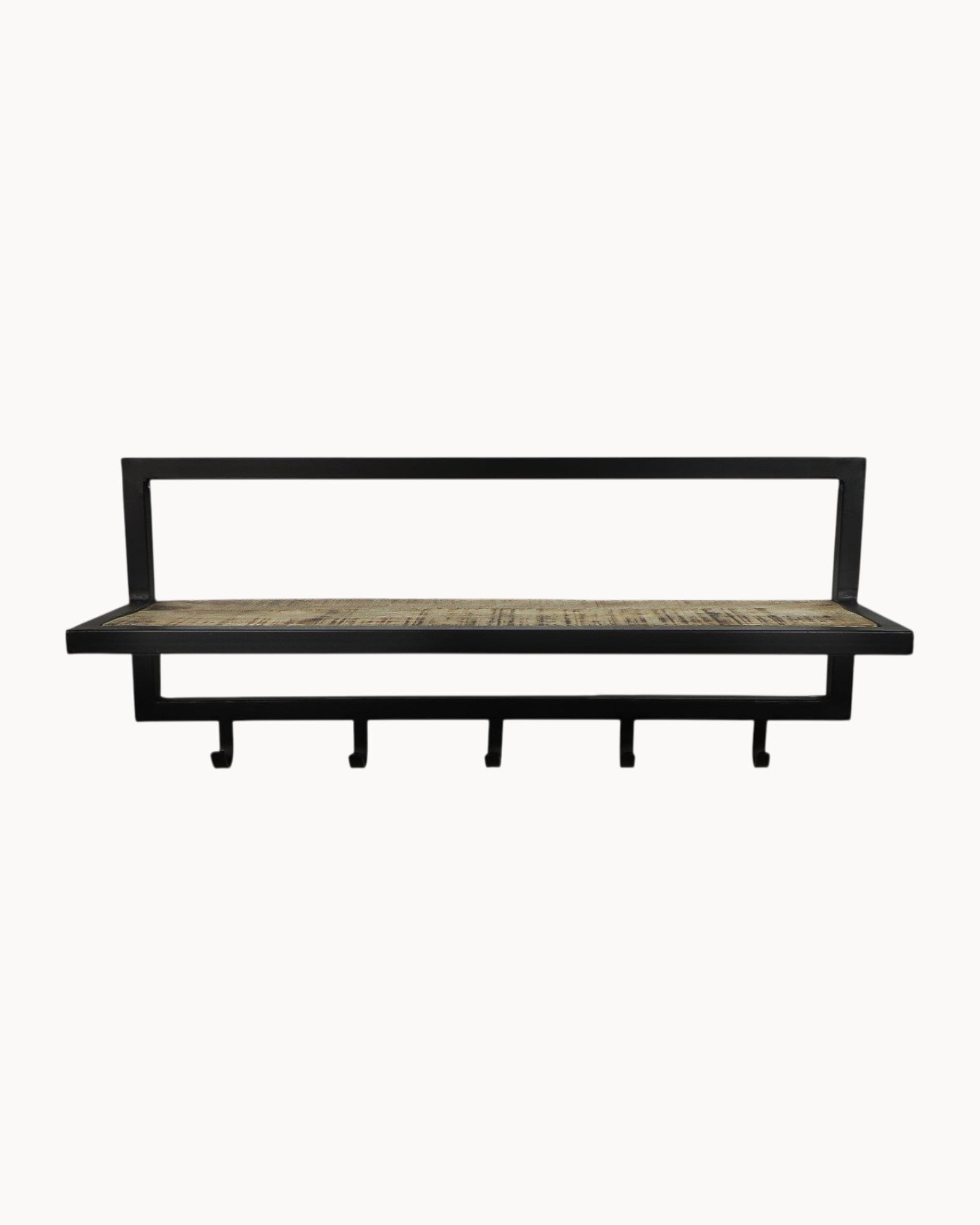 HSM Collection – Wandgarderobe mit Ablage, 5 Haken, Akazie/Schwarz, 66cm