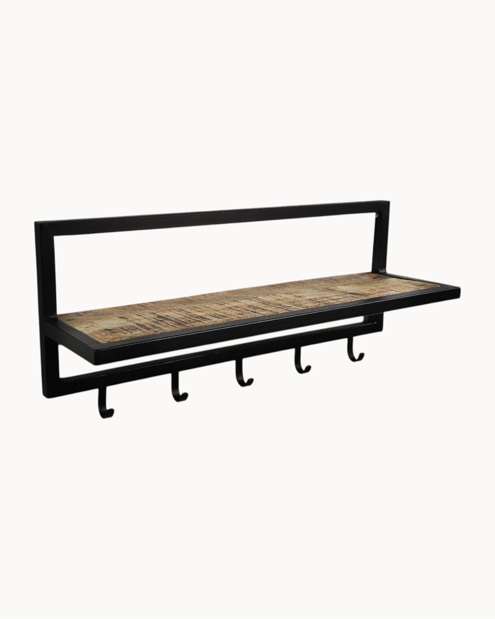 HSM Collection – Wandgarderobe mit Ablage, 5 Haken, Akazie/Schwarz, 66cm